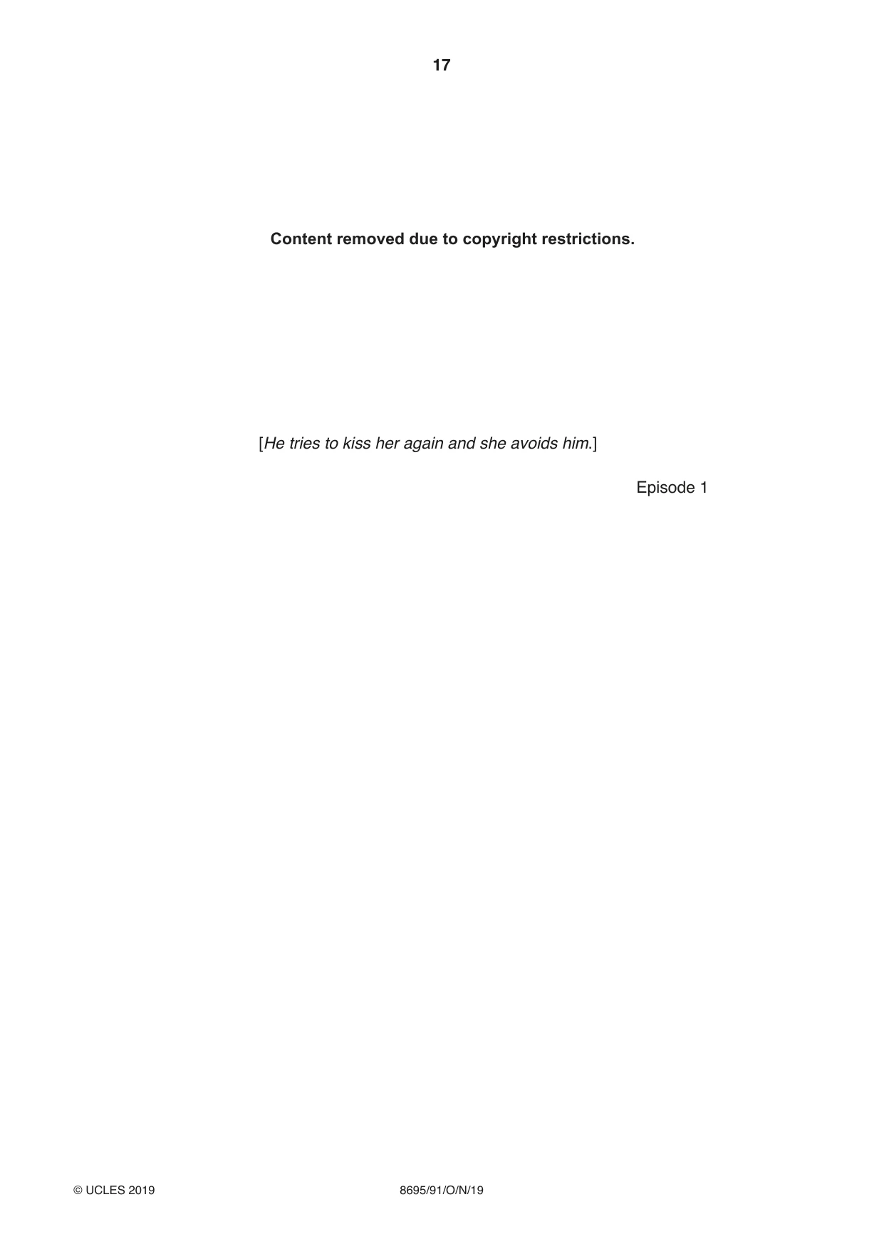 Cambridge A Level English - Language and Literature (AS Level only, from 2016) 8695 2019 Oct/Nov Paper 9 · Variant 1 question paper, page 17 of 20