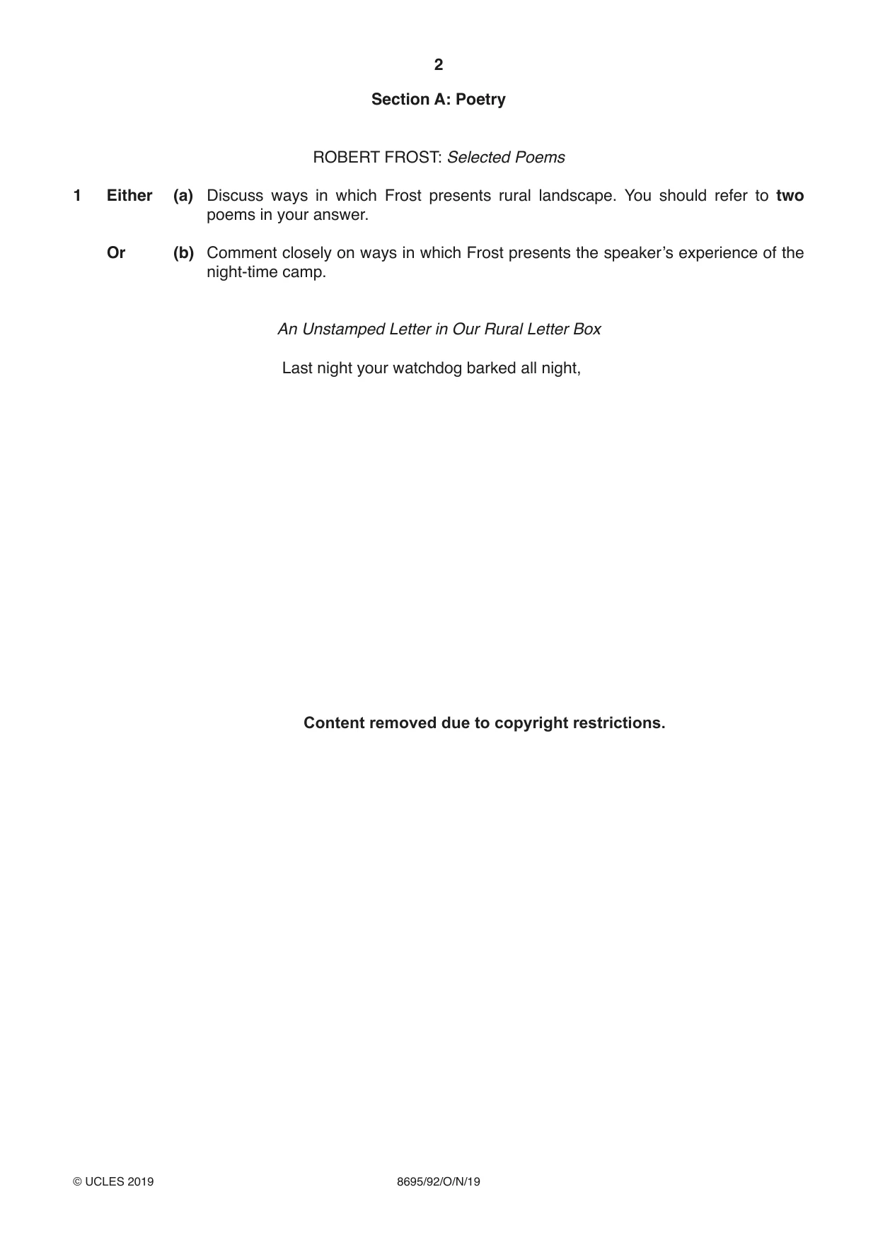 Cambridge A Level English - Language and Literature (AS Level only, from 2016) 8695 2019 Oct/Nov Paper 9 · Variant 2 question paper, page 2 of 20