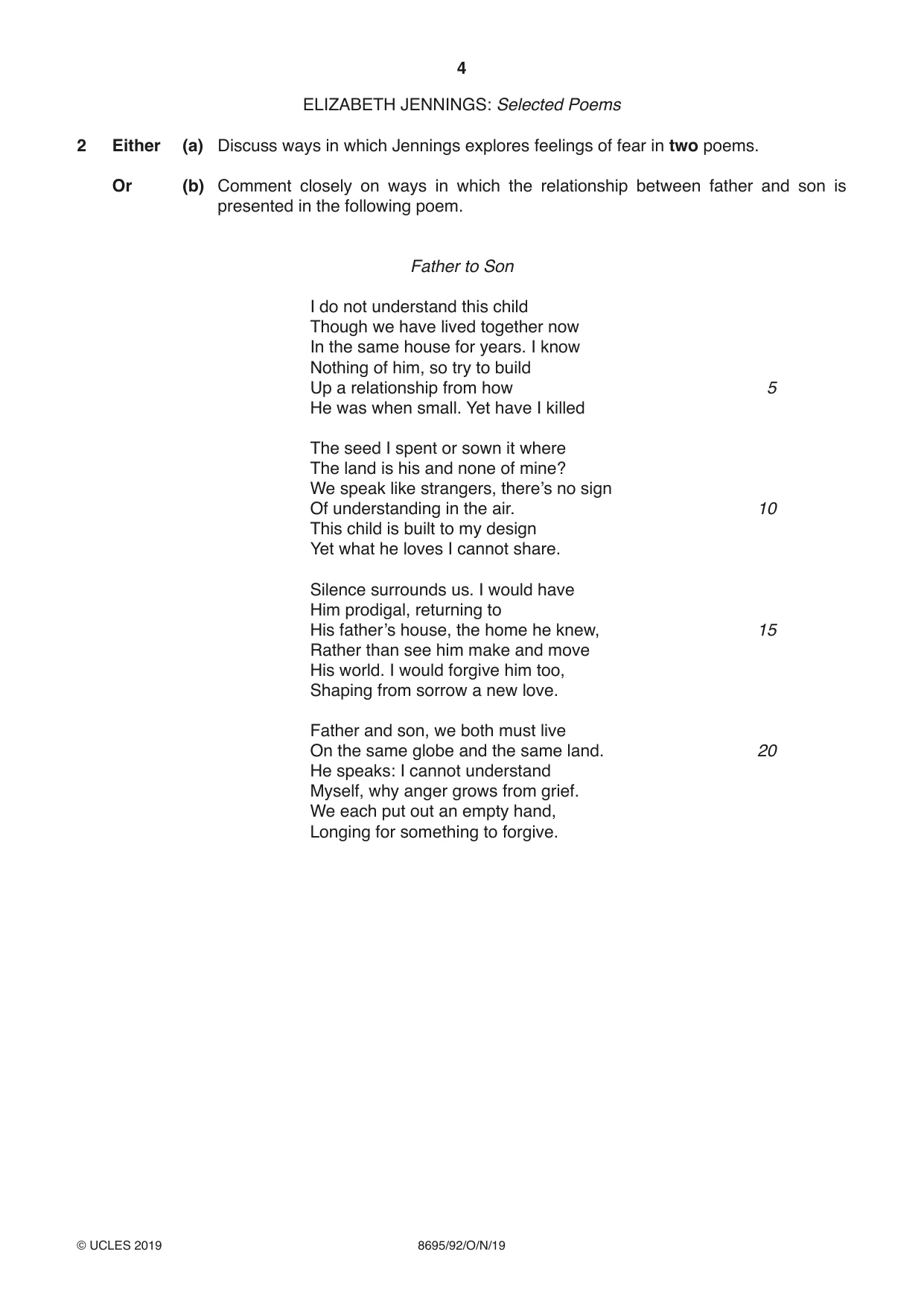 Cambridge A Level English - Language and Literature (AS Level only, from 2016) 8695 2019 Oct/Nov Paper 9 · Variant 2 question paper, page 4 of 20