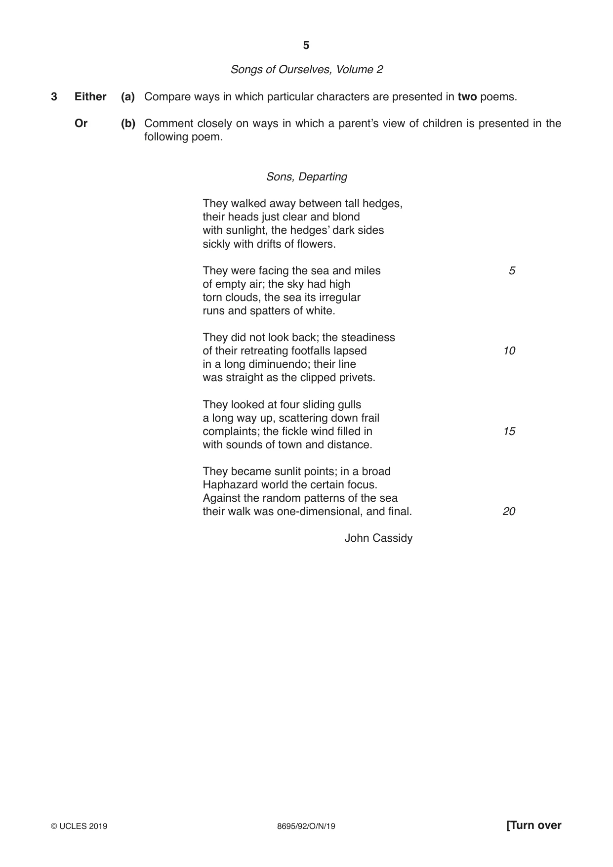Cambridge A Level English - Language and Literature (AS Level only, from 2016) 8695 2019 Oct/Nov Paper 9 · Variant 2 question paper, page 5 of 20