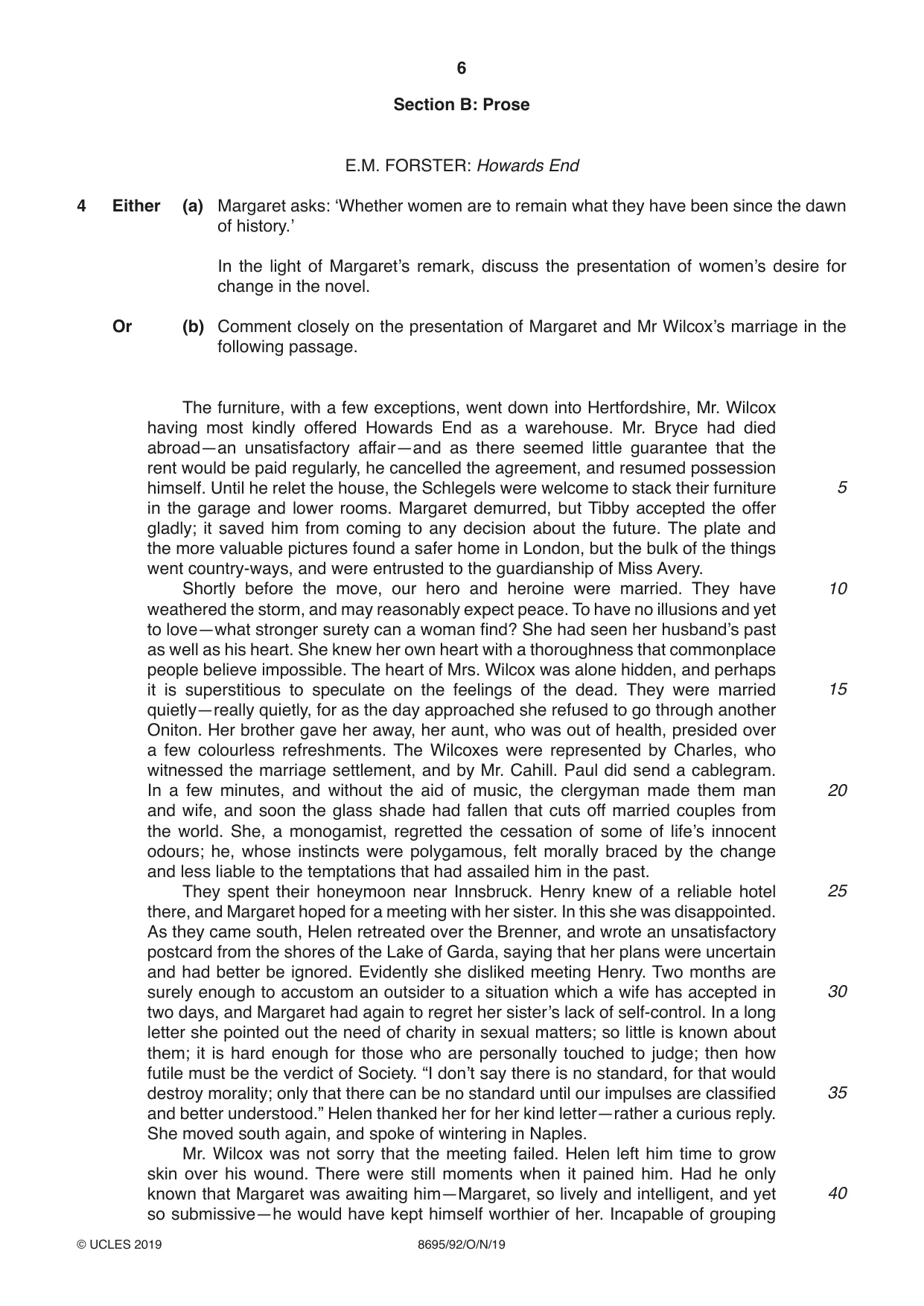 Cambridge A Level English - Language and Literature (AS Level only, from 2016) 8695 2019 Oct/Nov Paper 9 · Variant 2 question paper, page 6 of 20