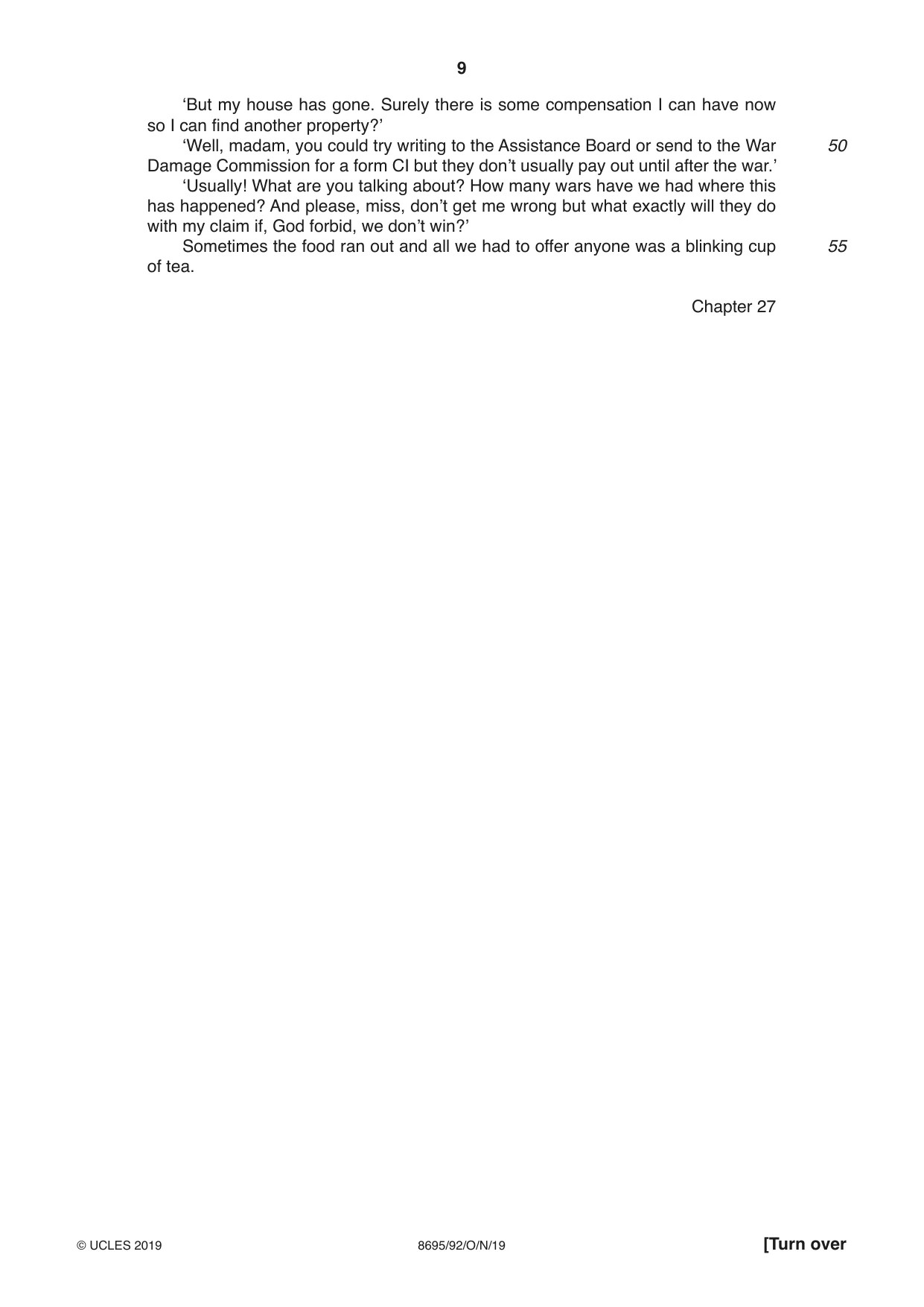 Cambridge A Level English - Language and Literature (AS Level only, from 2016) 8695 2019 Oct/Nov Paper 9 · Variant 2 question paper, page 9 of 20