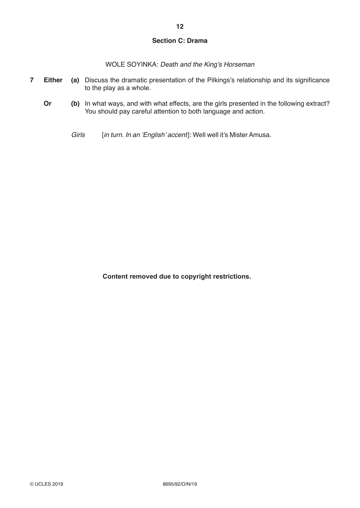 Cambridge A Level English - Language and Literature (AS Level only, from 2016) 8695 2019 Oct/Nov Paper 9 · Variant 2 question paper, page 12 of 20