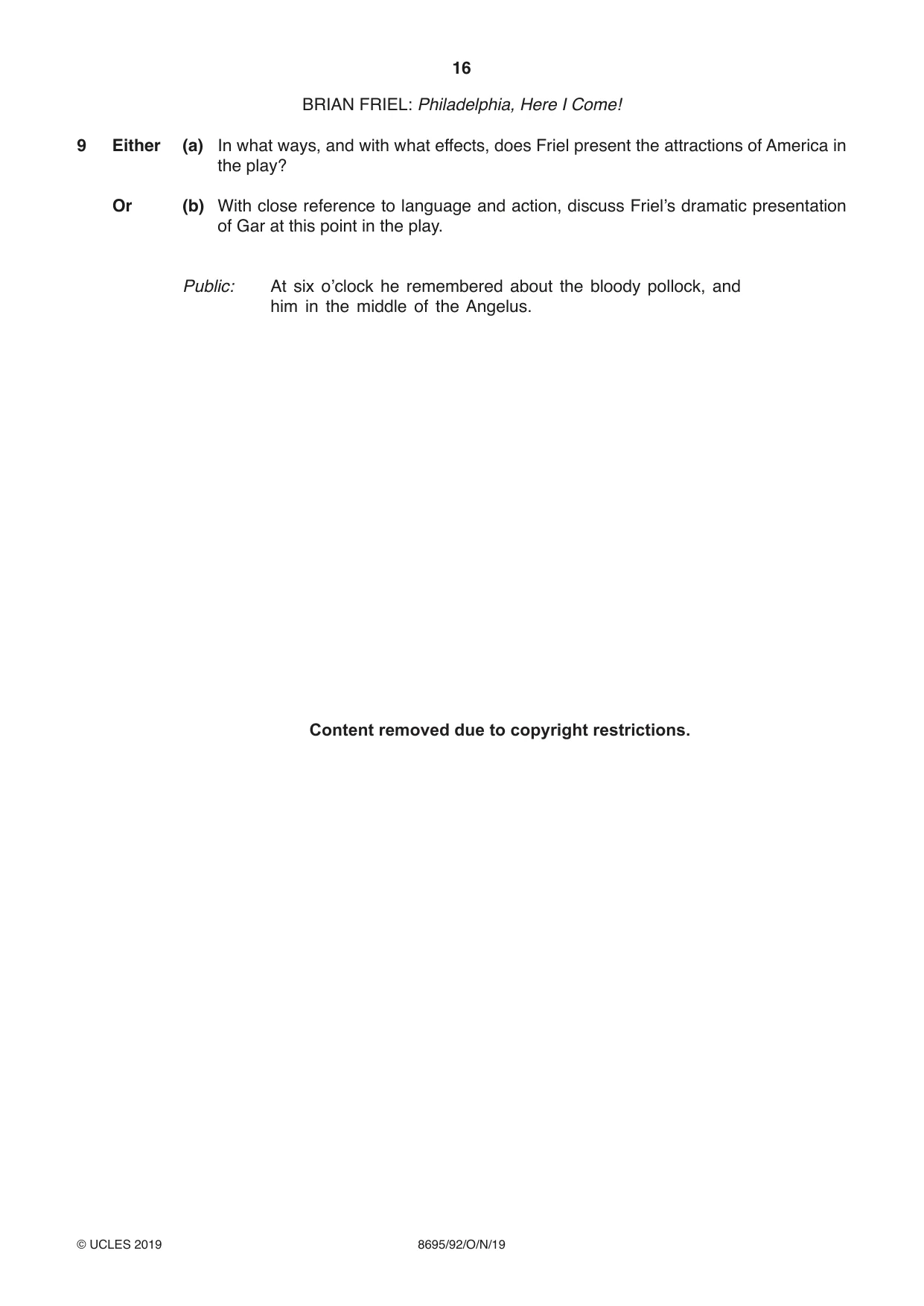 Cambridge A Level English - Language and Literature (AS Level only, from 2016) 8695 2019 Oct/Nov Paper 9 · Variant 2 question paper, page 16 of 20