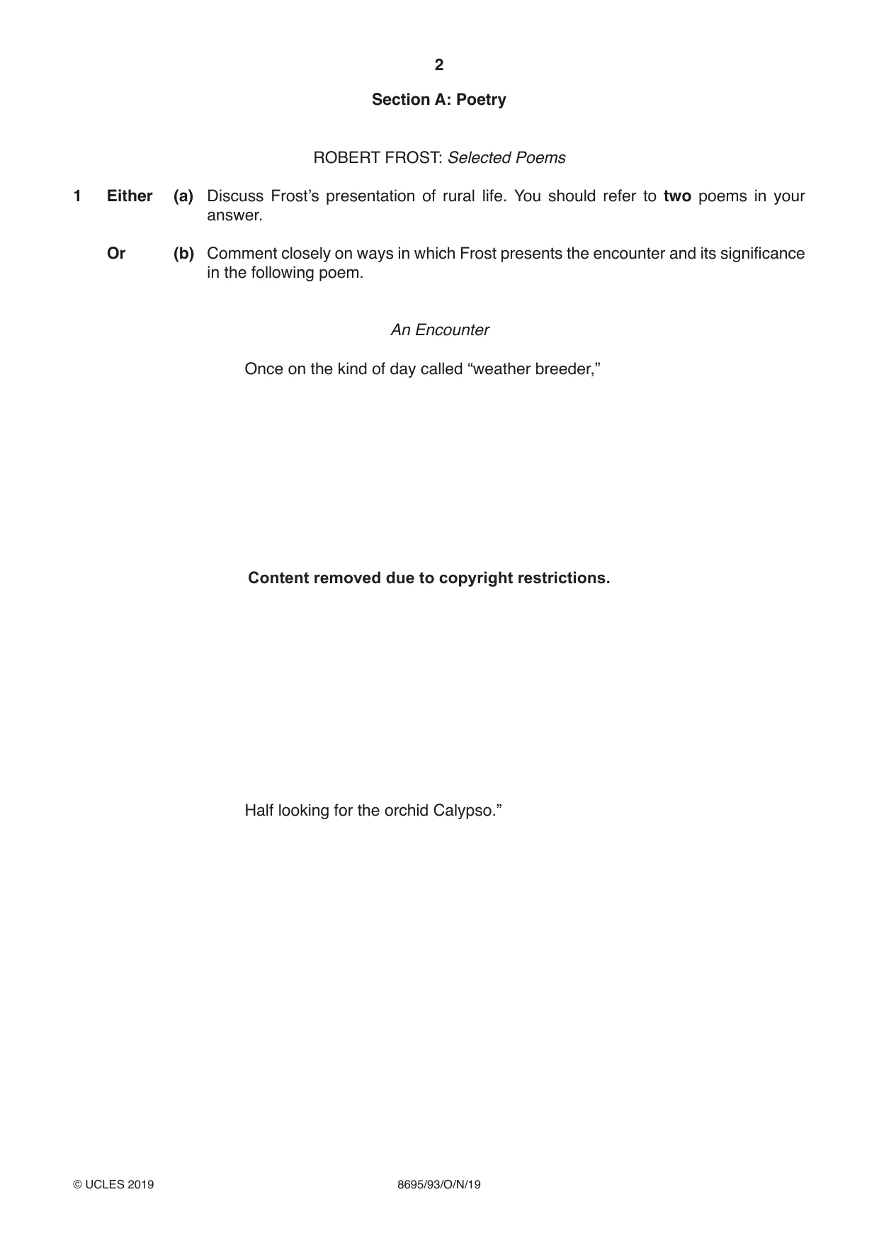 Cambridge A Level English - Language and Literature (AS Level only, from 2016) 8695 2019 Oct/Nov Paper 9 · Variant 3 question paper, page 2 of 20
