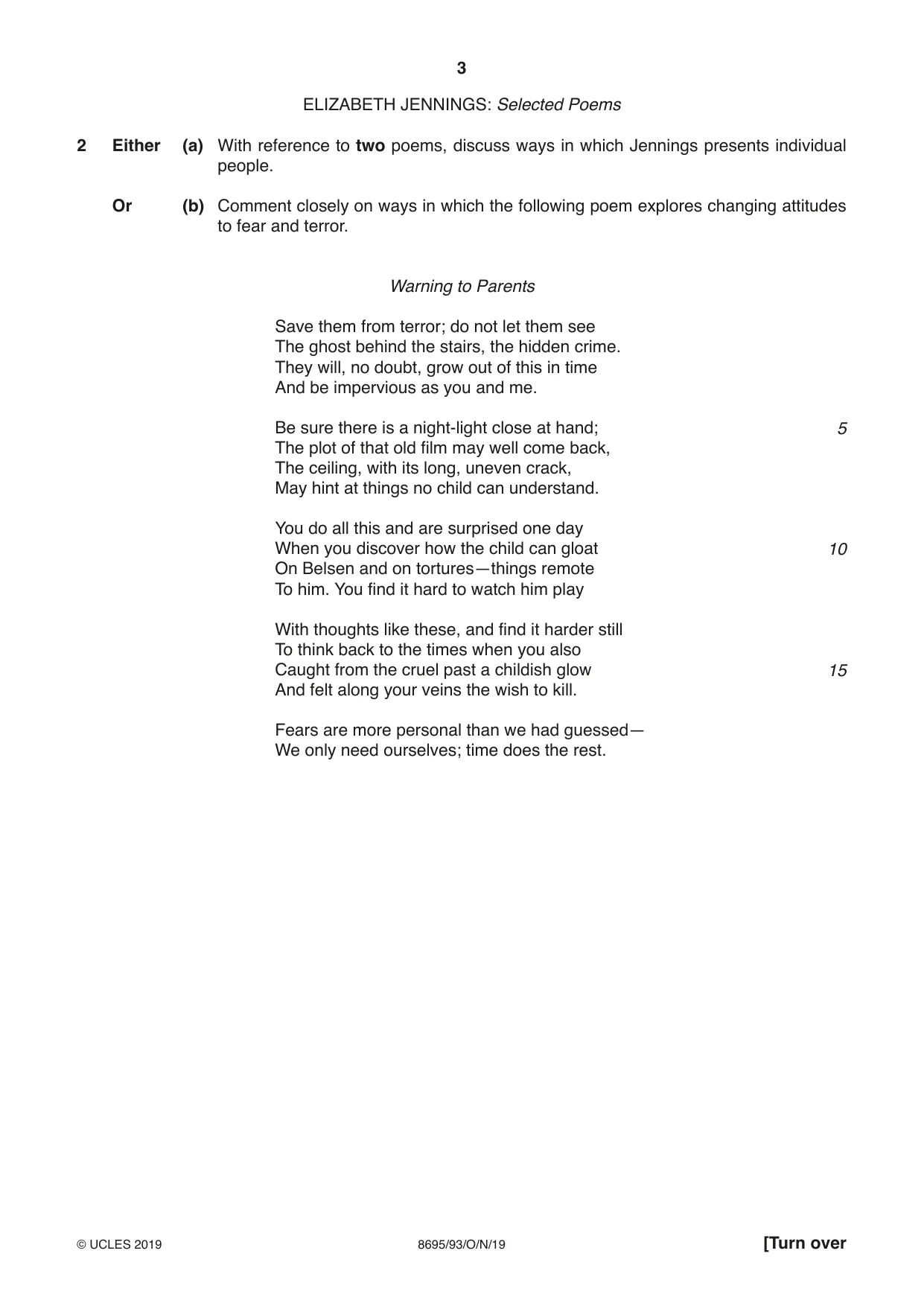 Cambridge A Level English - Language and Literature (AS Level only, from 2016) 8695 2019 Oct/Nov Paper 9 · Variant 3 question paper, page 3 of 20