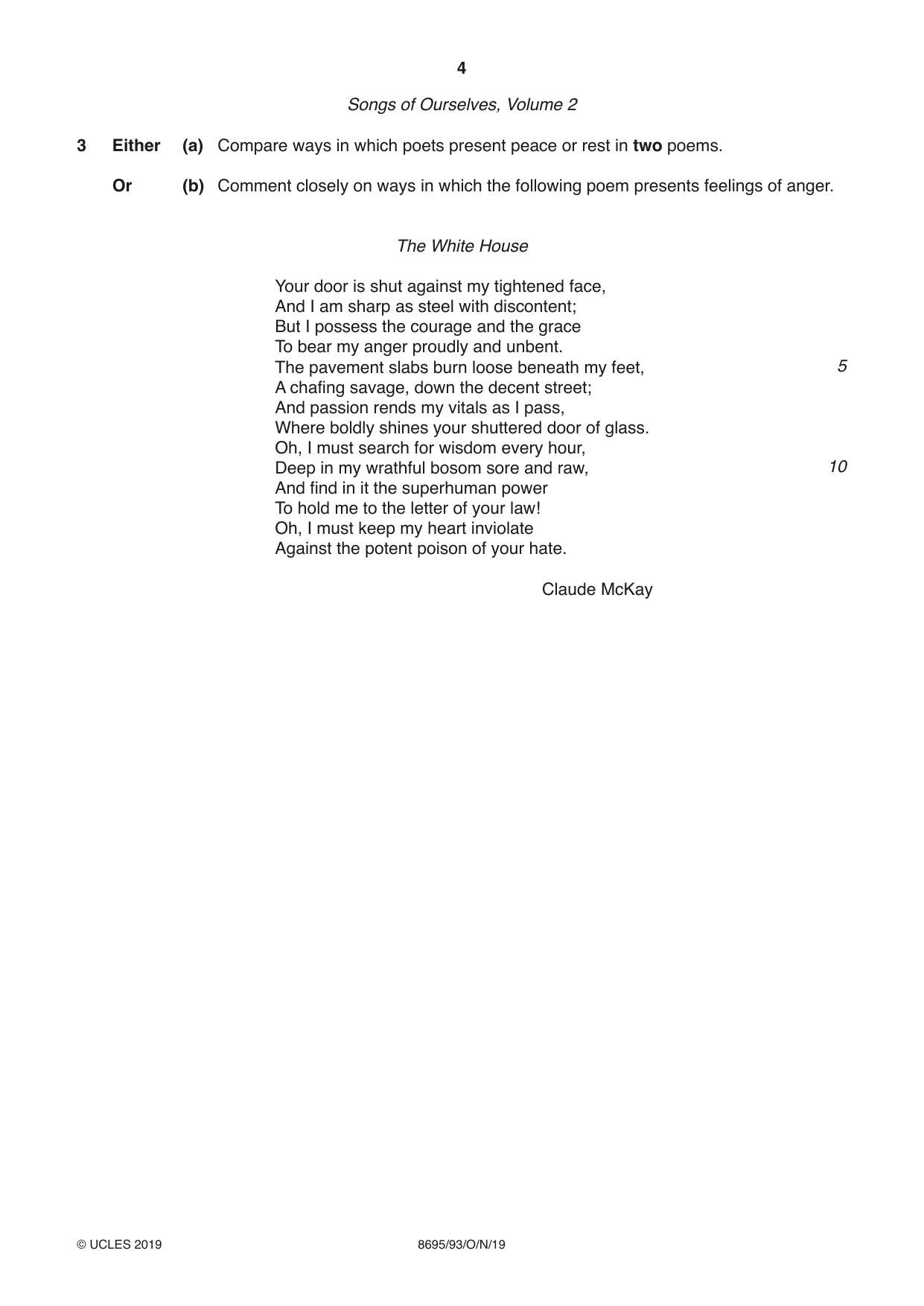 Cambridge A Level English - Language and Literature (AS Level only, from 2016) 8695 2019 Oct/Nov Paper 9 · Variant 3 question paper, page 4 of 20