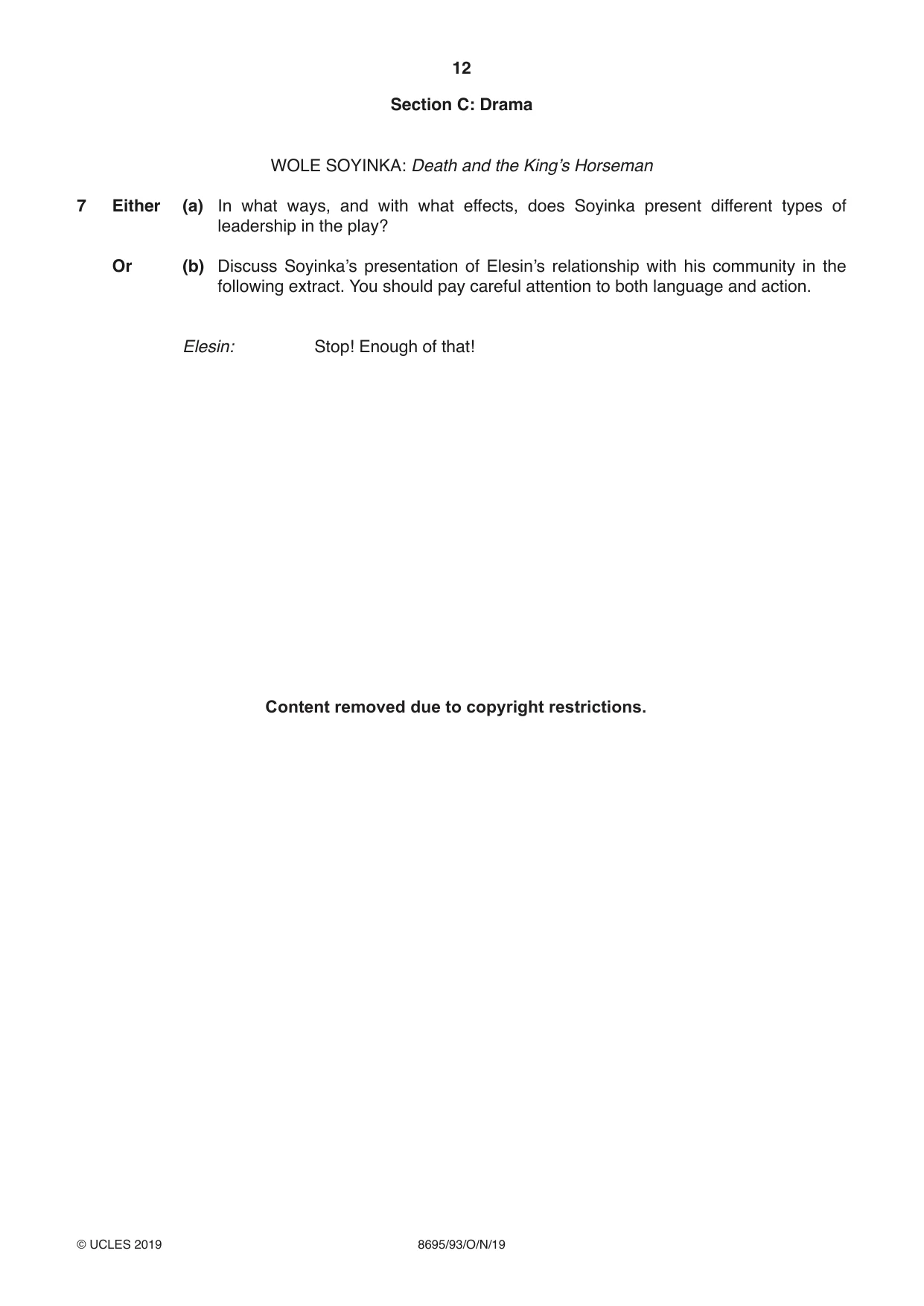 Cambridge A Level English - Language and Literature (AS Level only, from 2016) 8695 2019 Oct/Nov Paper 9 · Variant 3 question paper, page 12 of 20