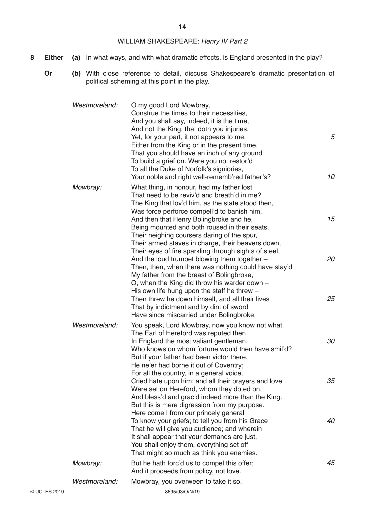Cambridge A Level English - Language and Literature (AS Level only, from 2016) 8695 2019 Oct/Nov Paper 9 · Variant 3 question paper, page 14 of 20