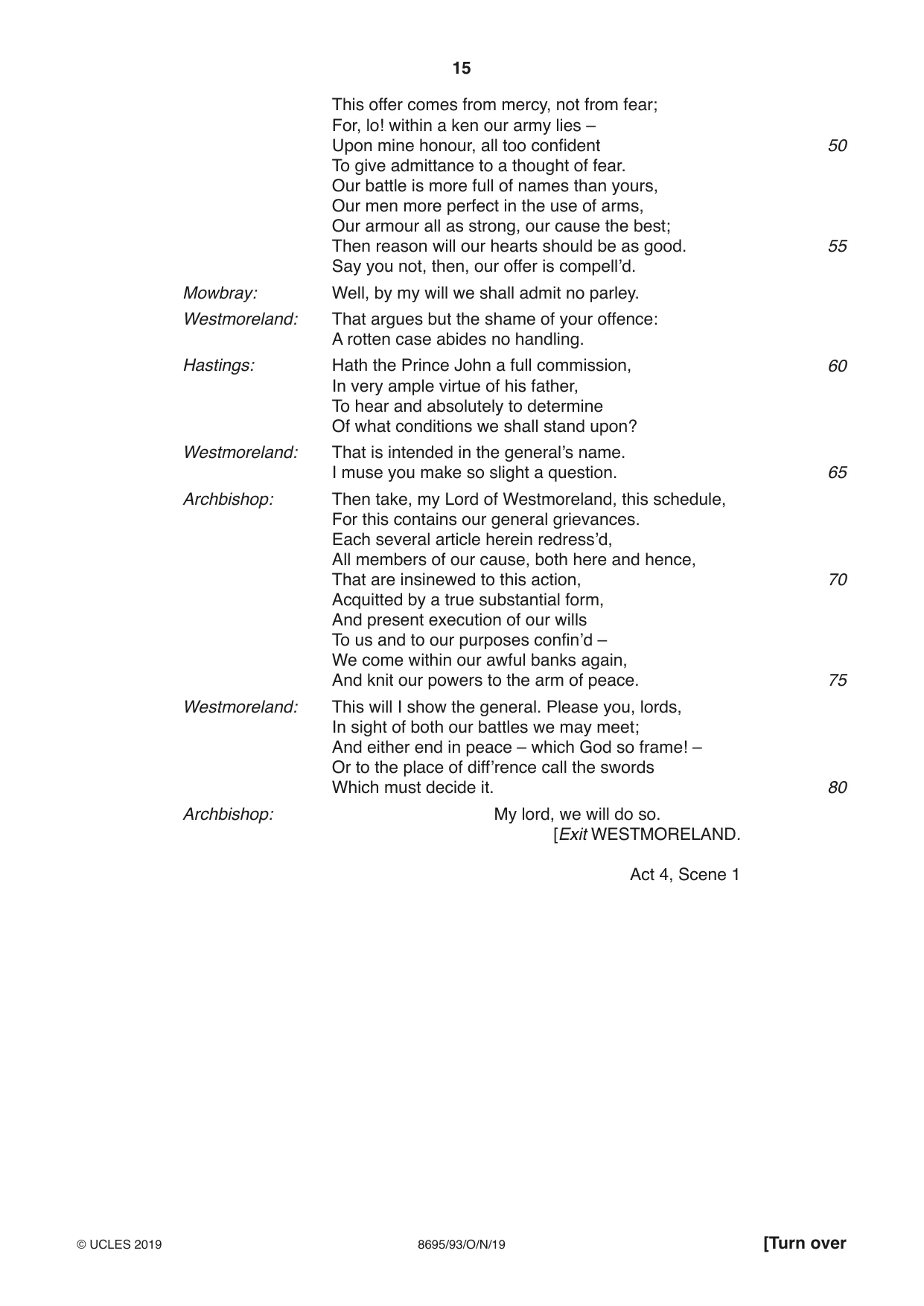Cambridge A Level English - Language and Literature (AS Level only, from 2016) 8695 2019 Oct/Nov Paper 9 · Variant 3 question paper, page 15 of 20