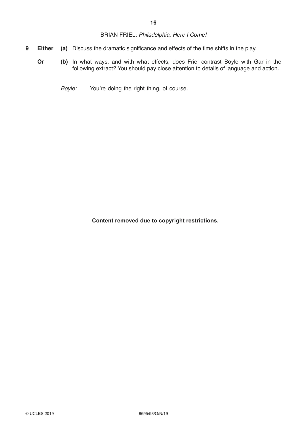 Cambridge A Level English - Language and Literature (AS Level only, from 2016) 8695 2019 Oct/Nov Paper 9 · Variant 3 question paper, page 16 of 20