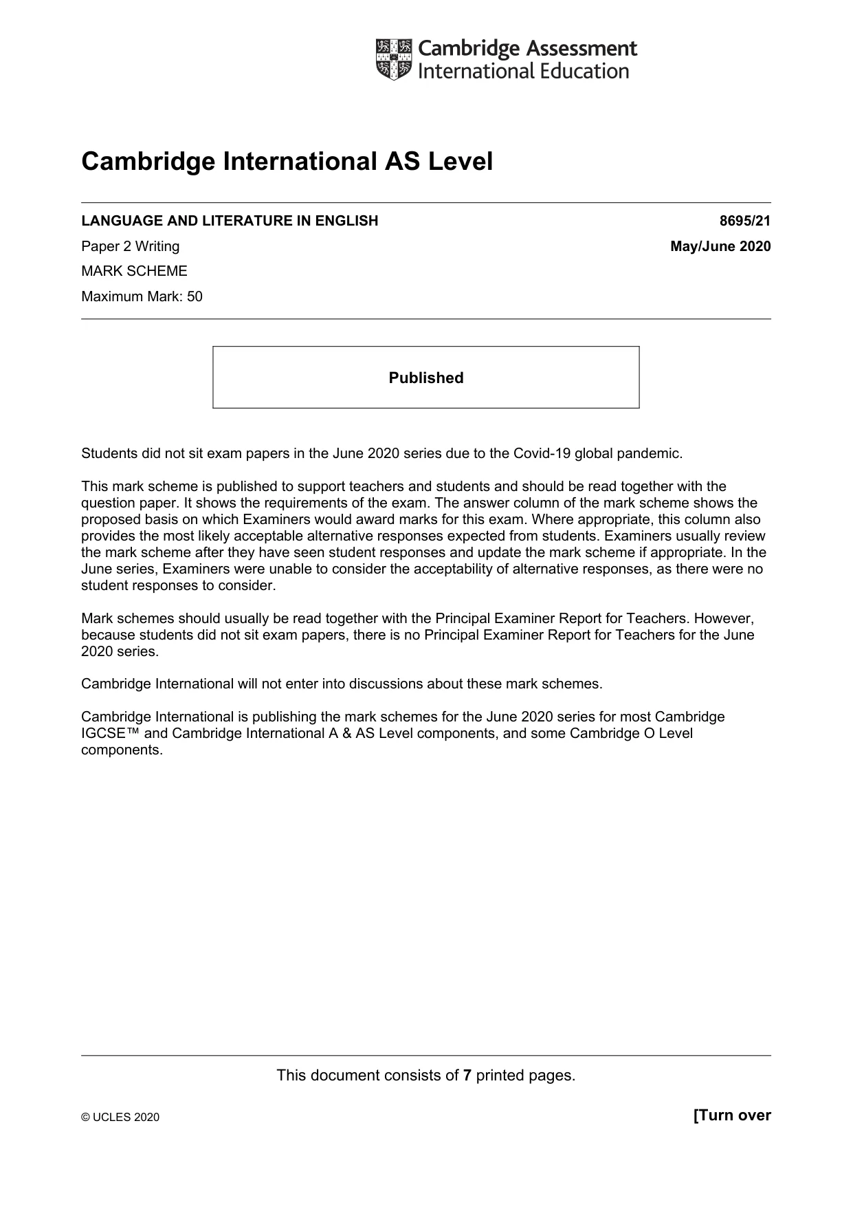 Mark scheme, page 1 of 7