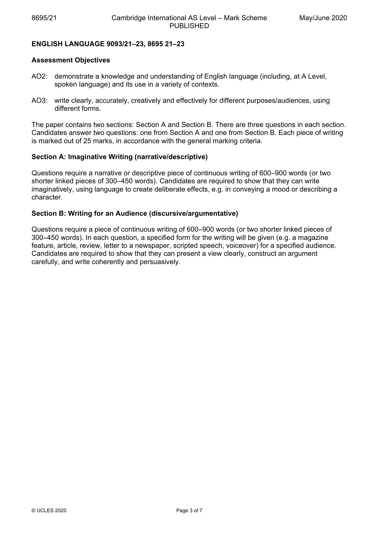 Mark scheme, page 3 of 7