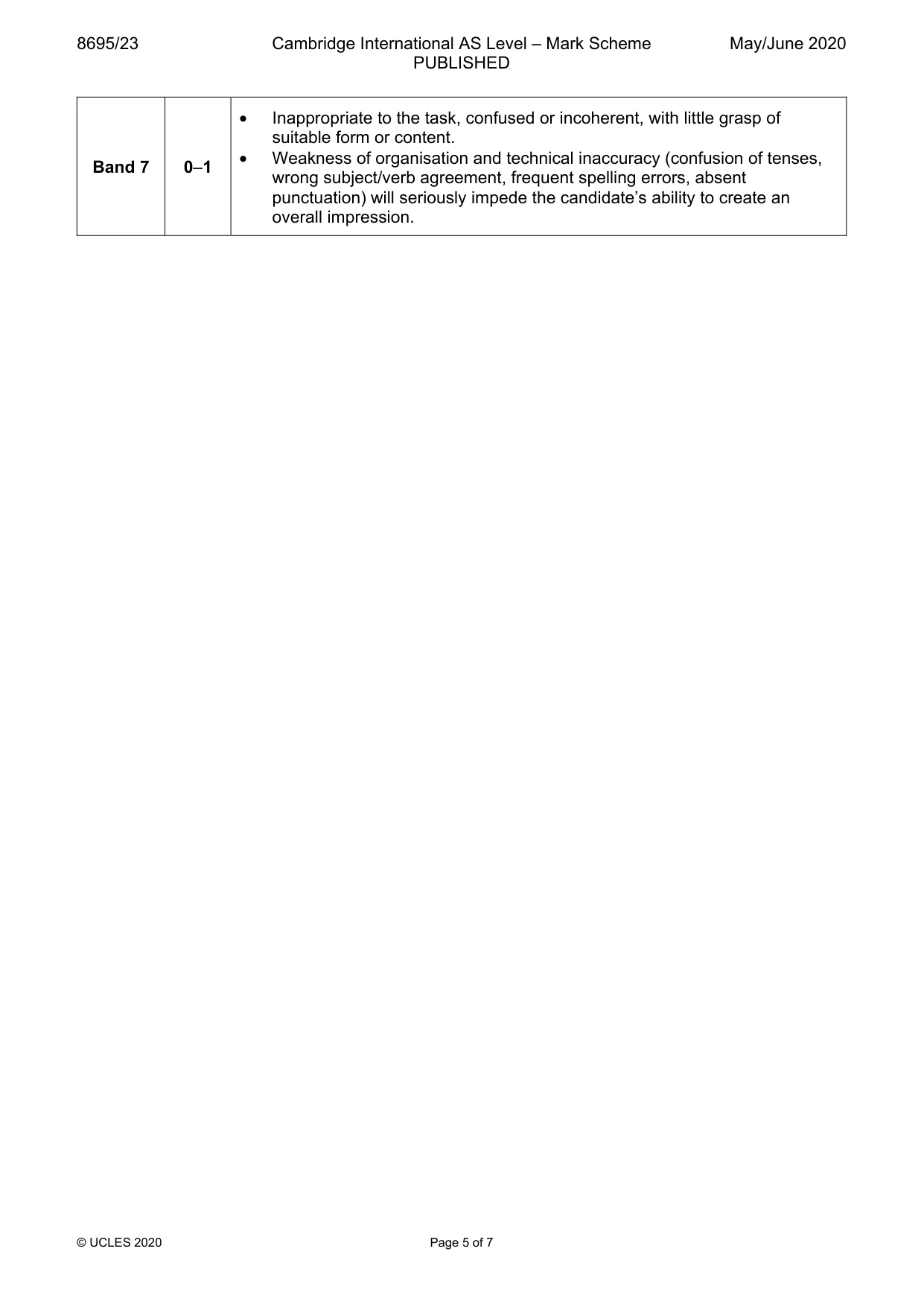 Mark scheme, page 5 of 7