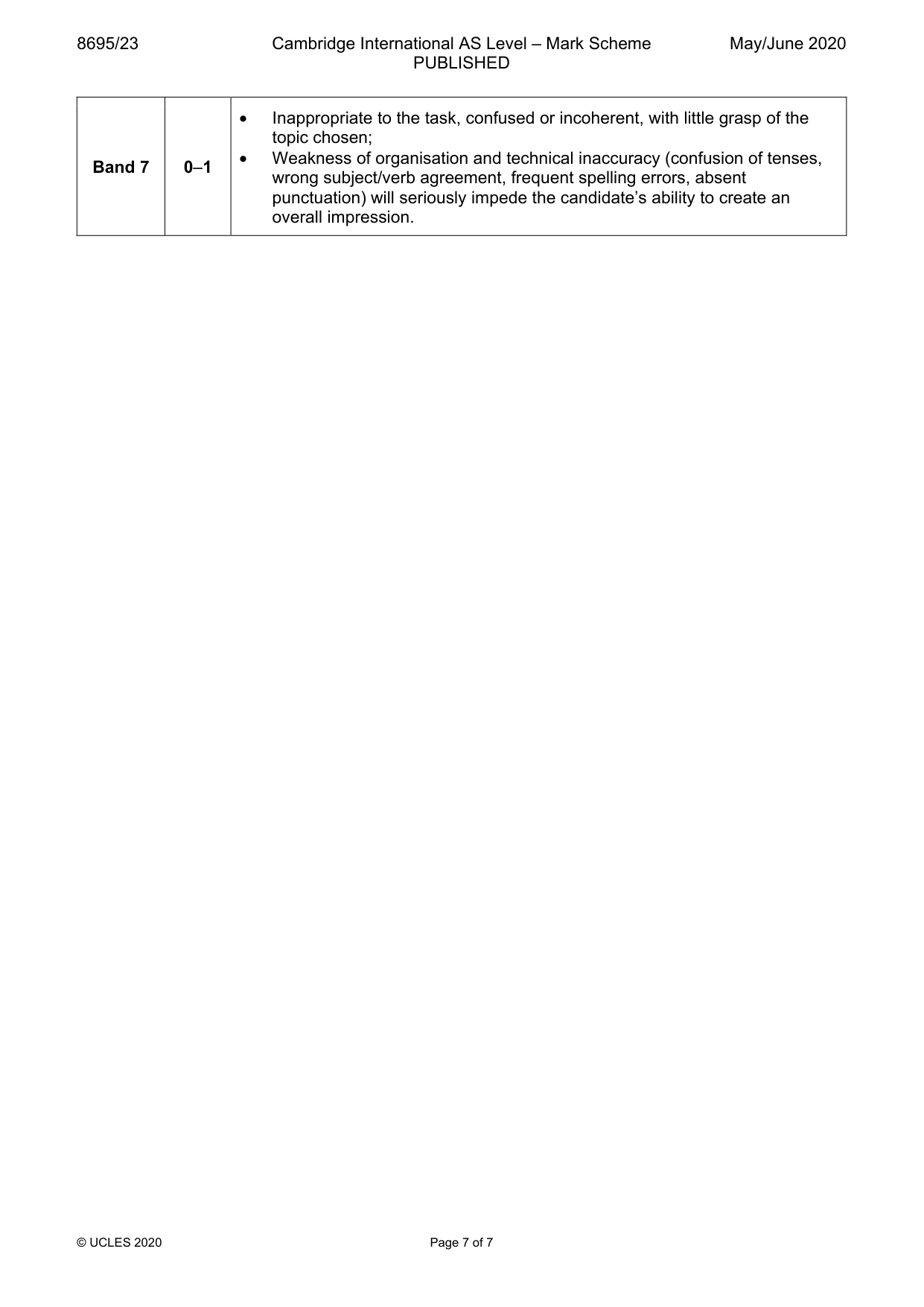 Mark scheme, page 7 of 7