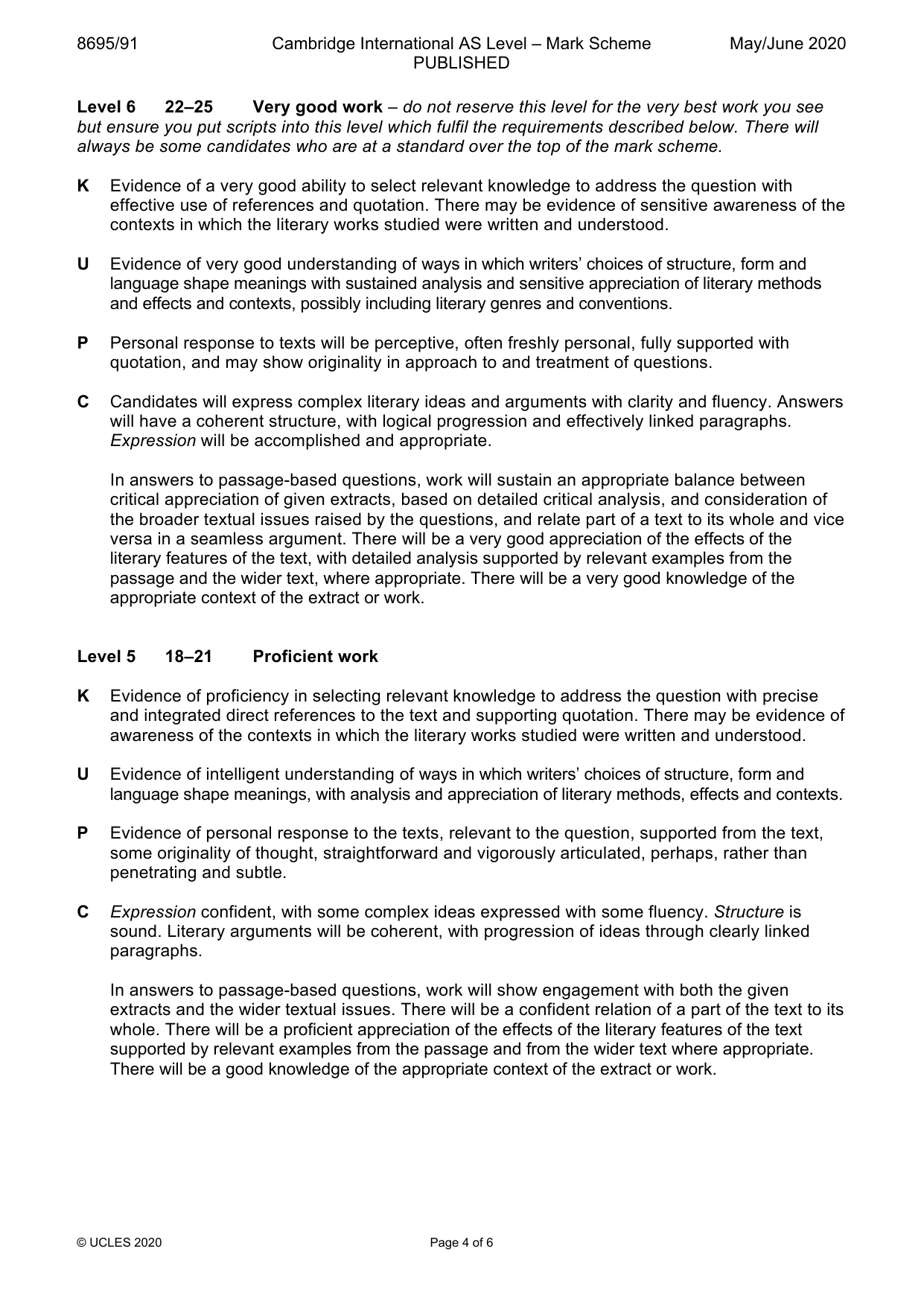 Mark scheme, page 4 of 6