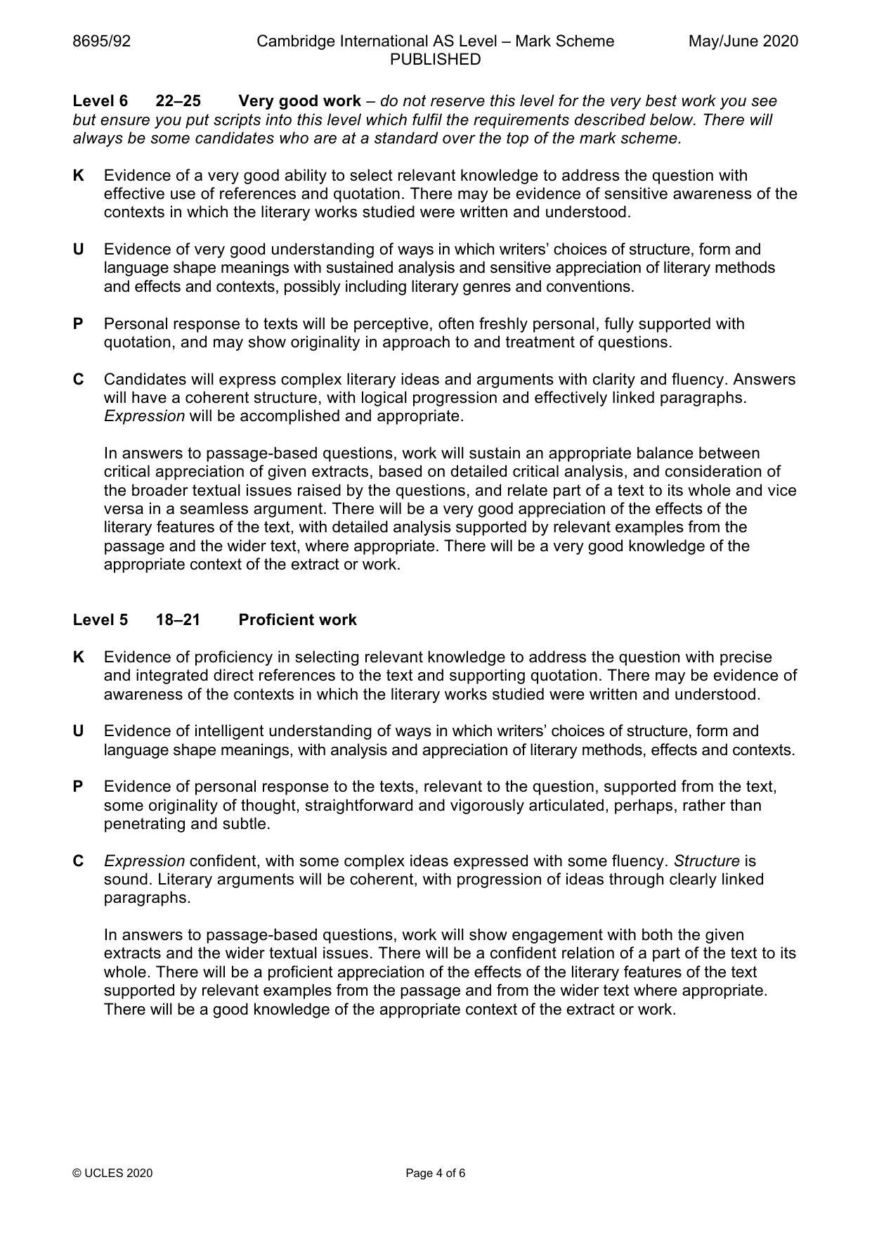 Mark scheme, page 4 of 6