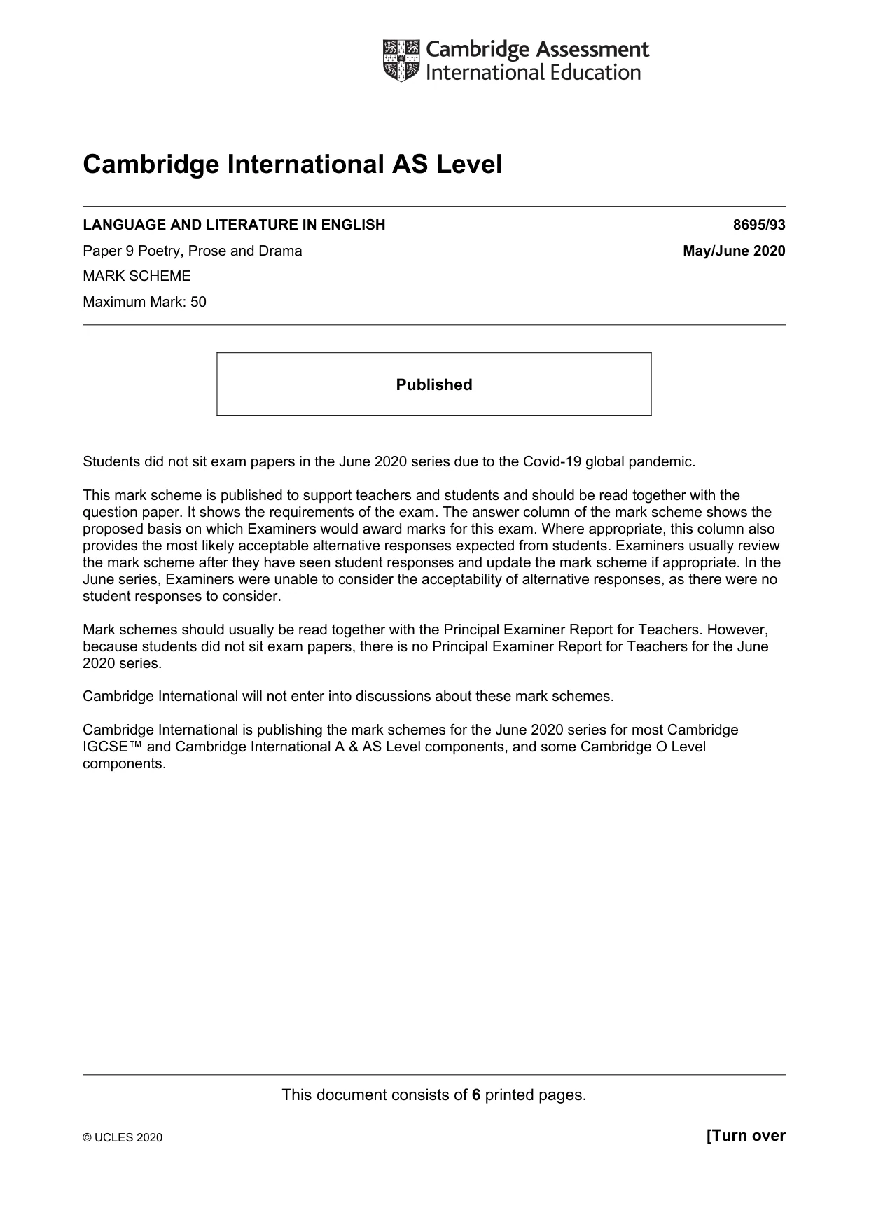 Mark scheme, page 1 of 6