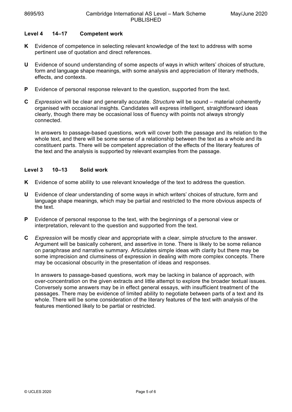 Mark scheme, page 5 of 6