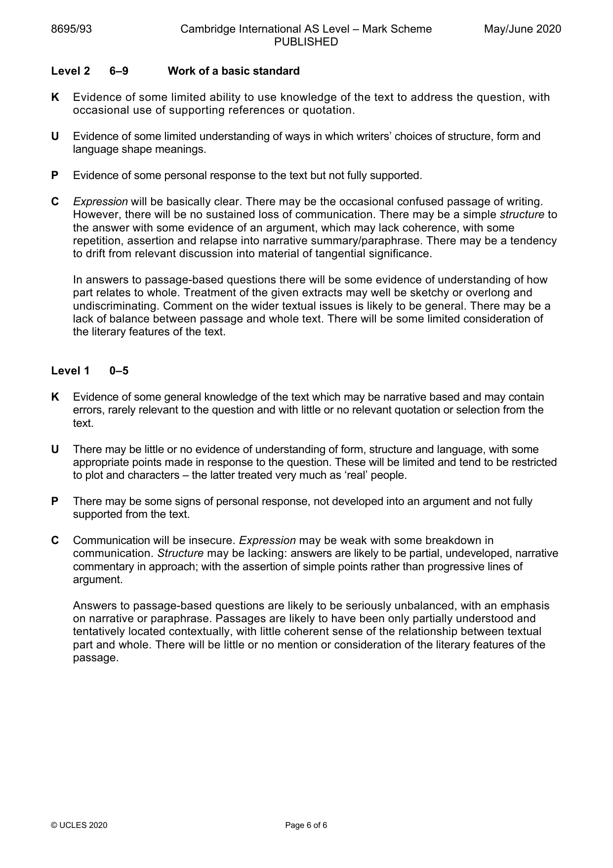 Mark scheme, page 6 of 6