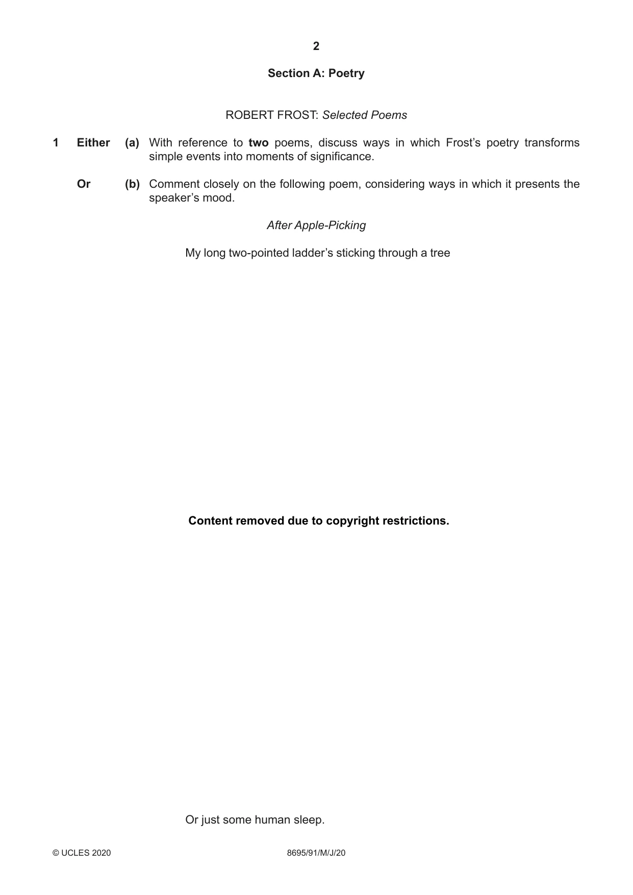 Cambridge A Level English - Language and Literature (AS Level only, from 2016) 8695 2020 May/June Paper 9 · Variant 1 question paper, page 2 of 20