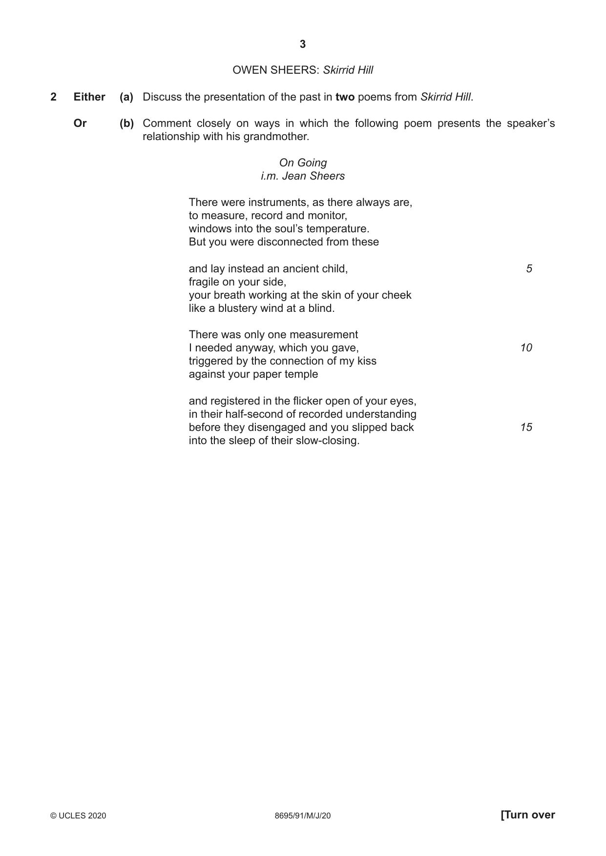 Cambridge A Level English - Language and Literature (AS Level only, from 2016) 8695 2020 May/June Paper 9 · Variant 1 question paper, page 3 of 20