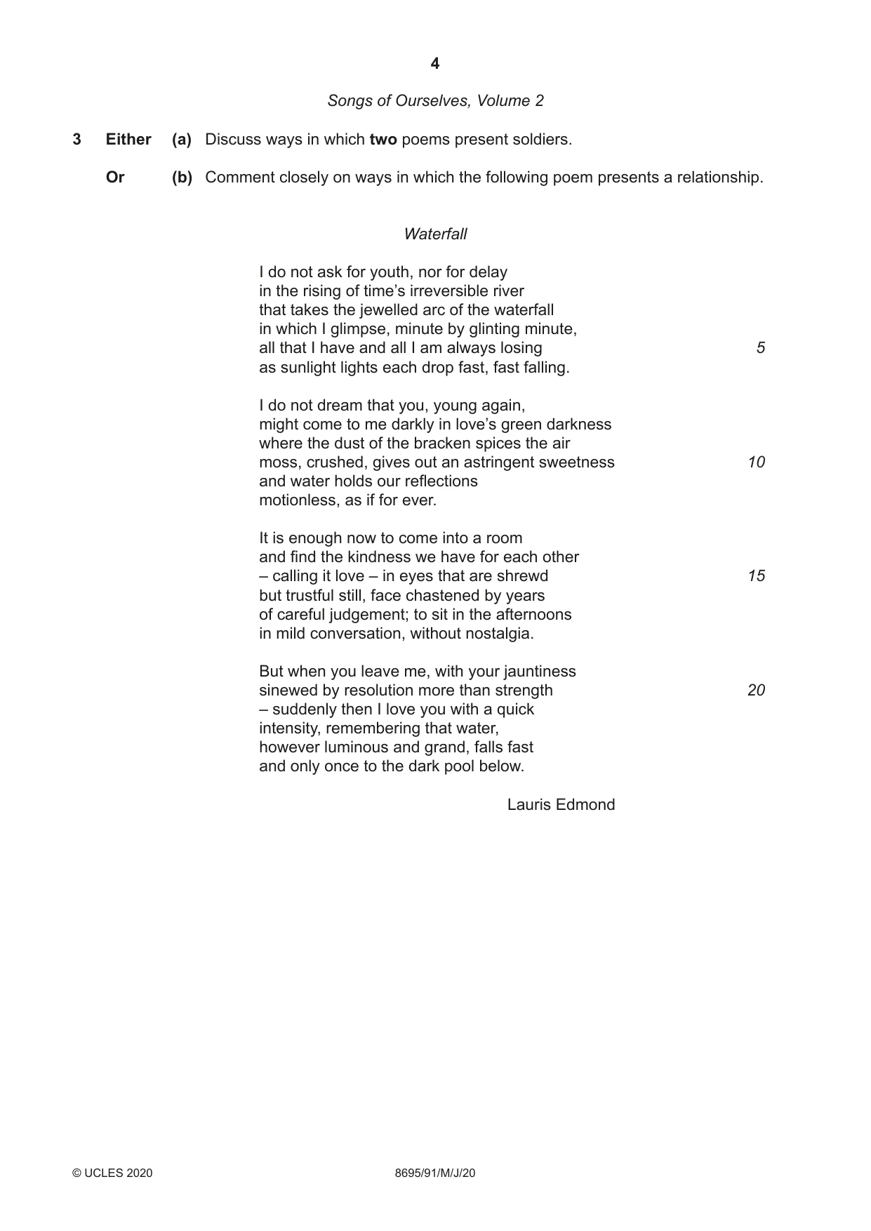 Cambridge A Level English - Language and Literature (AS Level only, from 2016) 8695 2020 May/June Paper 9 · Variant 1 question paper, page 4 of 20