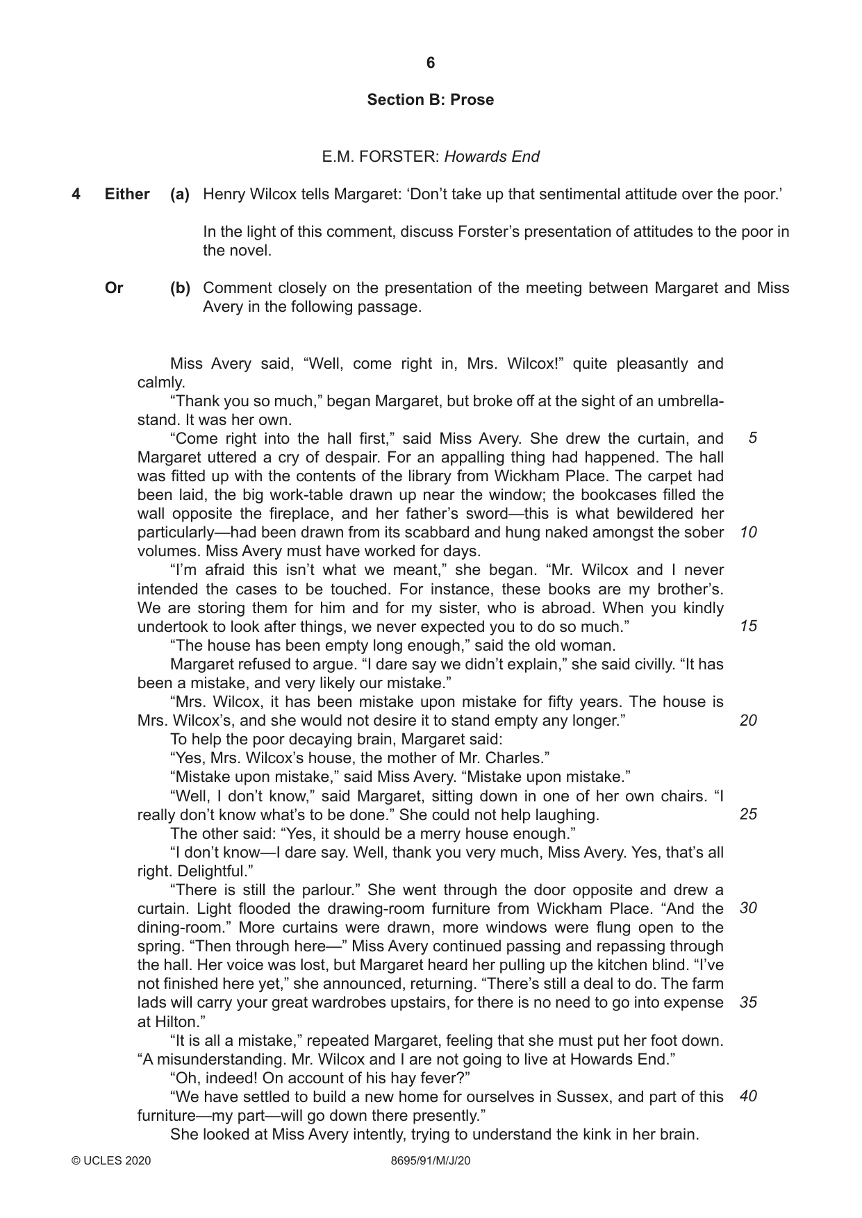 Cambridge A Level English - Language and Literature (AS Level only, from 2016) 8695 2020 May/June Paper 9 · Variant 1 question paper, page 6 of 20