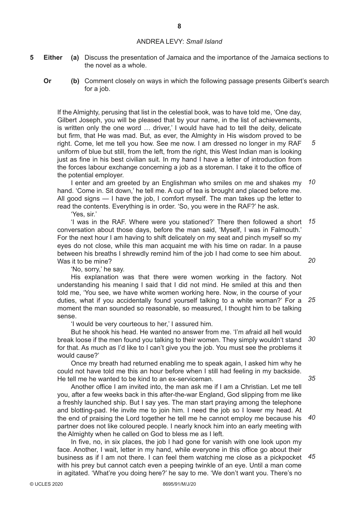 Cambridge A Level English - Language and Literature (AS Level only, from 2016) 8695 2020 May/June Paper 9 · Variant 1 question paper, page 8 of 20