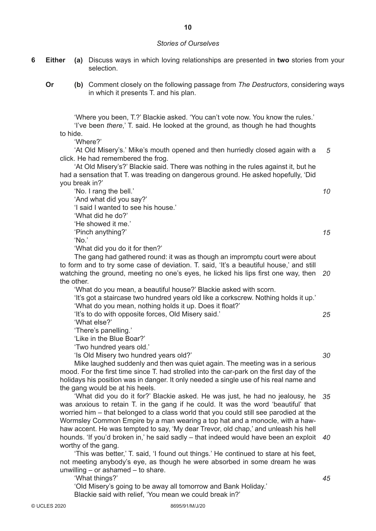 Cambridge A Level English - Language and Literature (AS Level only, from 2016) 8695 2020 May/June Paper 9 · Variant 1 question paper, page 10 of 20
