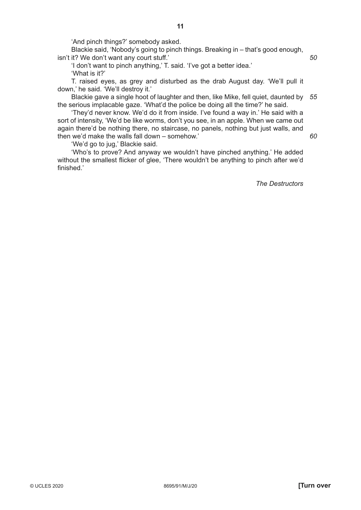 Cambridge A Level English - Language and Literature (AS Level only, from 2016) 8695 2020 May/June Paper 9 · Variant 1 question paper, page 11 of 20