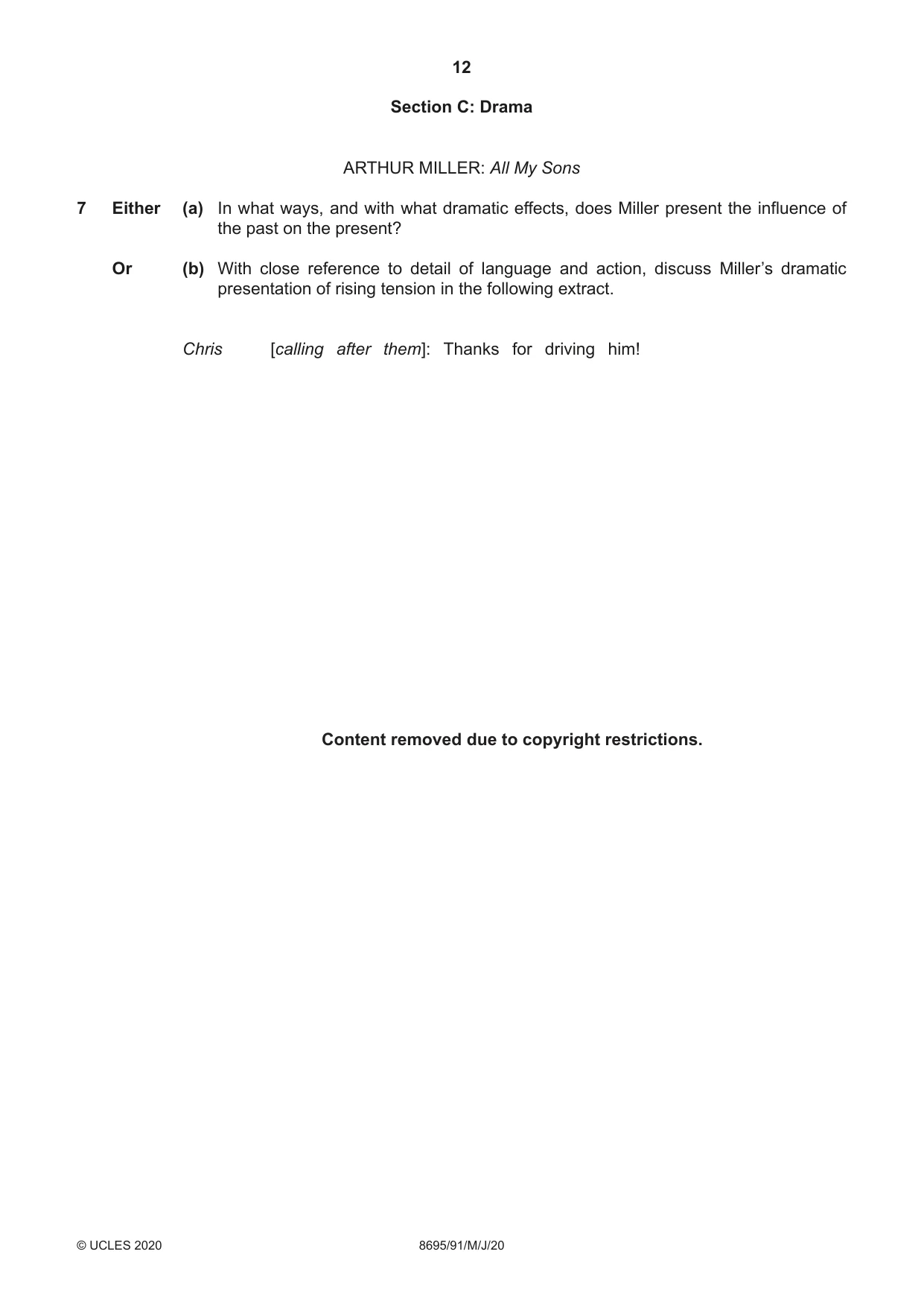 Cambridge A Level English - Language and Literature (AS Level only, from 2016) 8695 2020 May/June Paper 9 · Variant 1 question paper, page 12 of 20