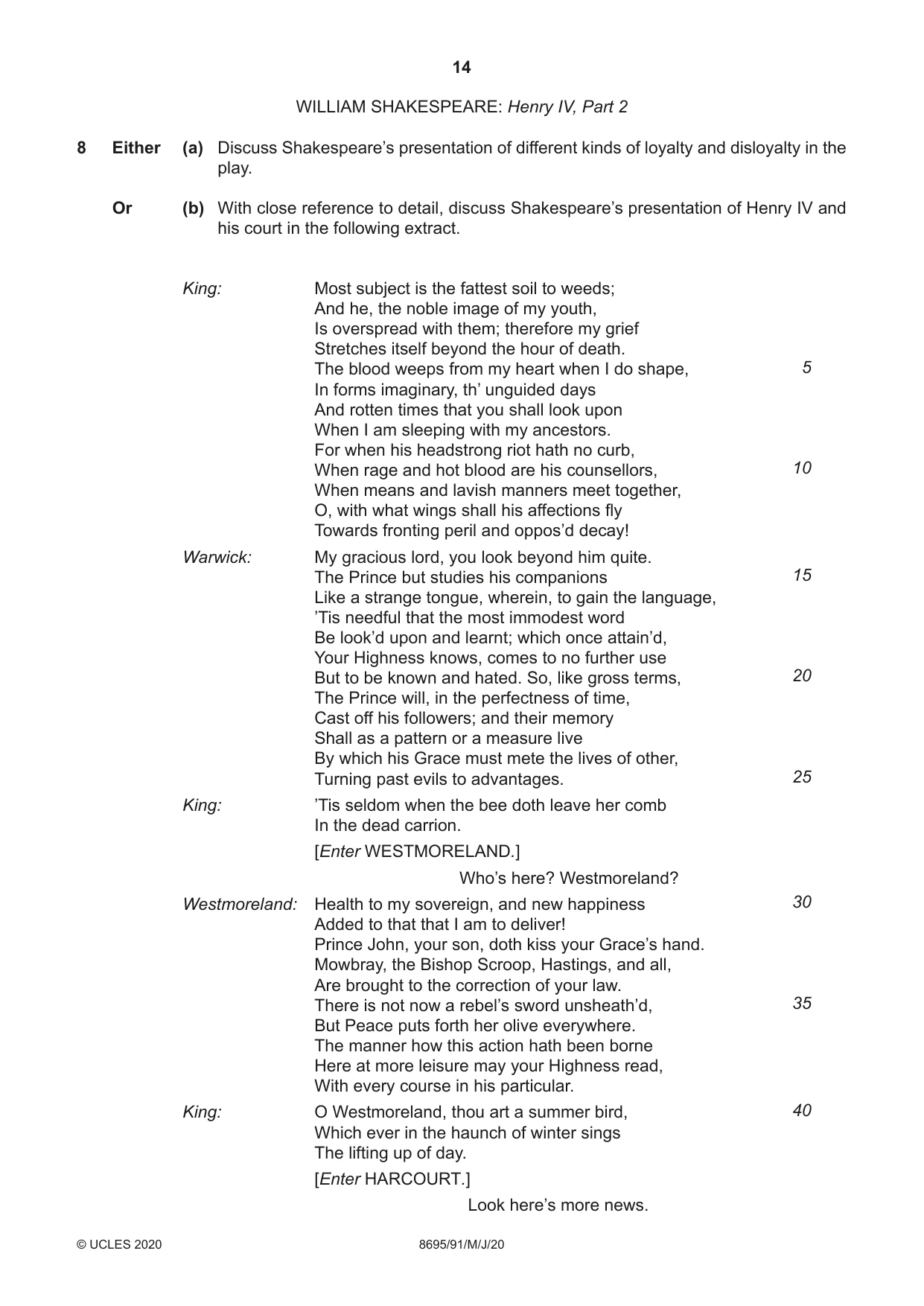 Cambridge A Level English - Language and Literature (AS Level only, from 2016) 8695 2020 May/June Paper 9 · Variant 1 question paper, page 14 of 20