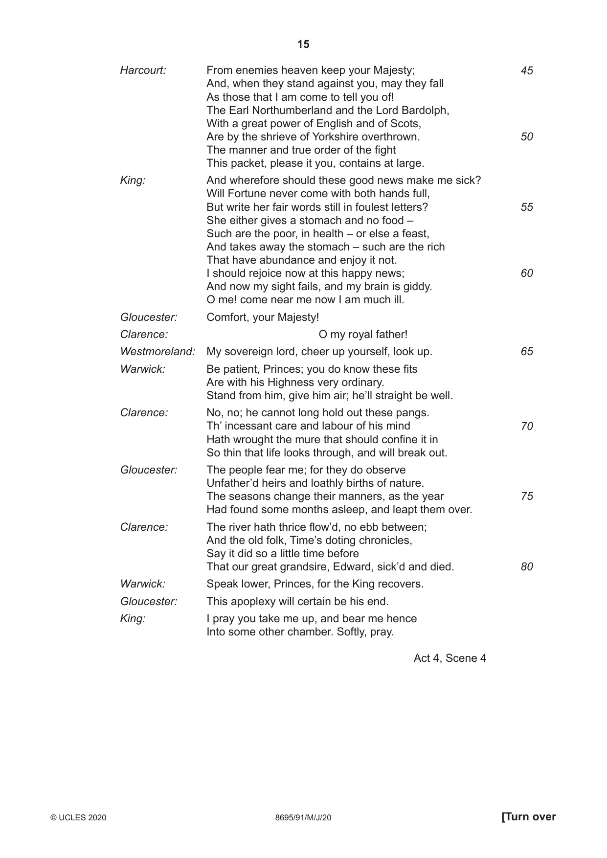 Cambridge A Level English - Language and Literature (AS Level only, from 2016) 8695 2020 May/June Paper 9 · Variant 1 question paper, page 15 of 20