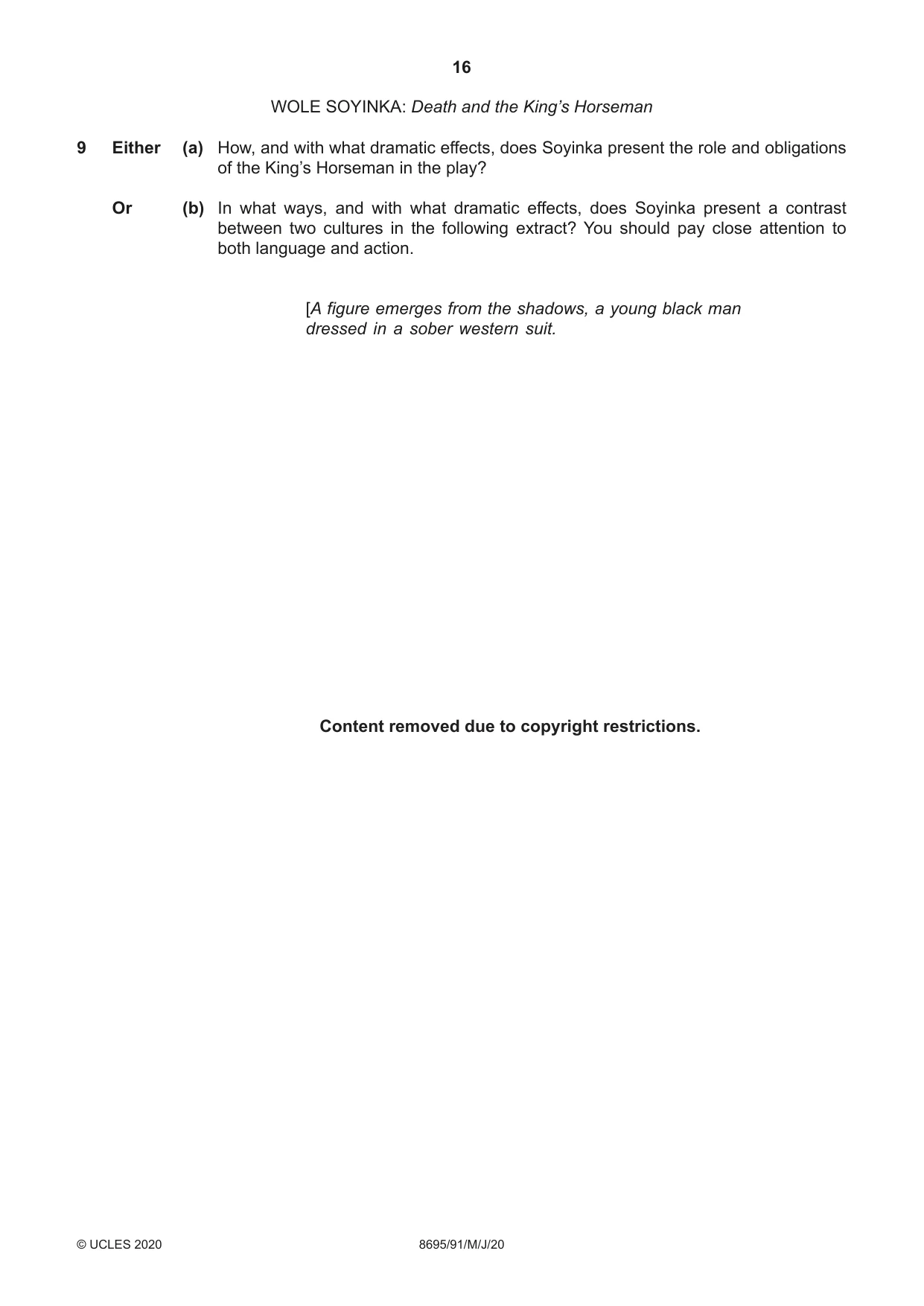 Cambridge A Level English - Language and Literature (AS Level only, from 2016) 8695 2020 May/June Paper 9 · Variant 1 question paper, page 16 of 20
