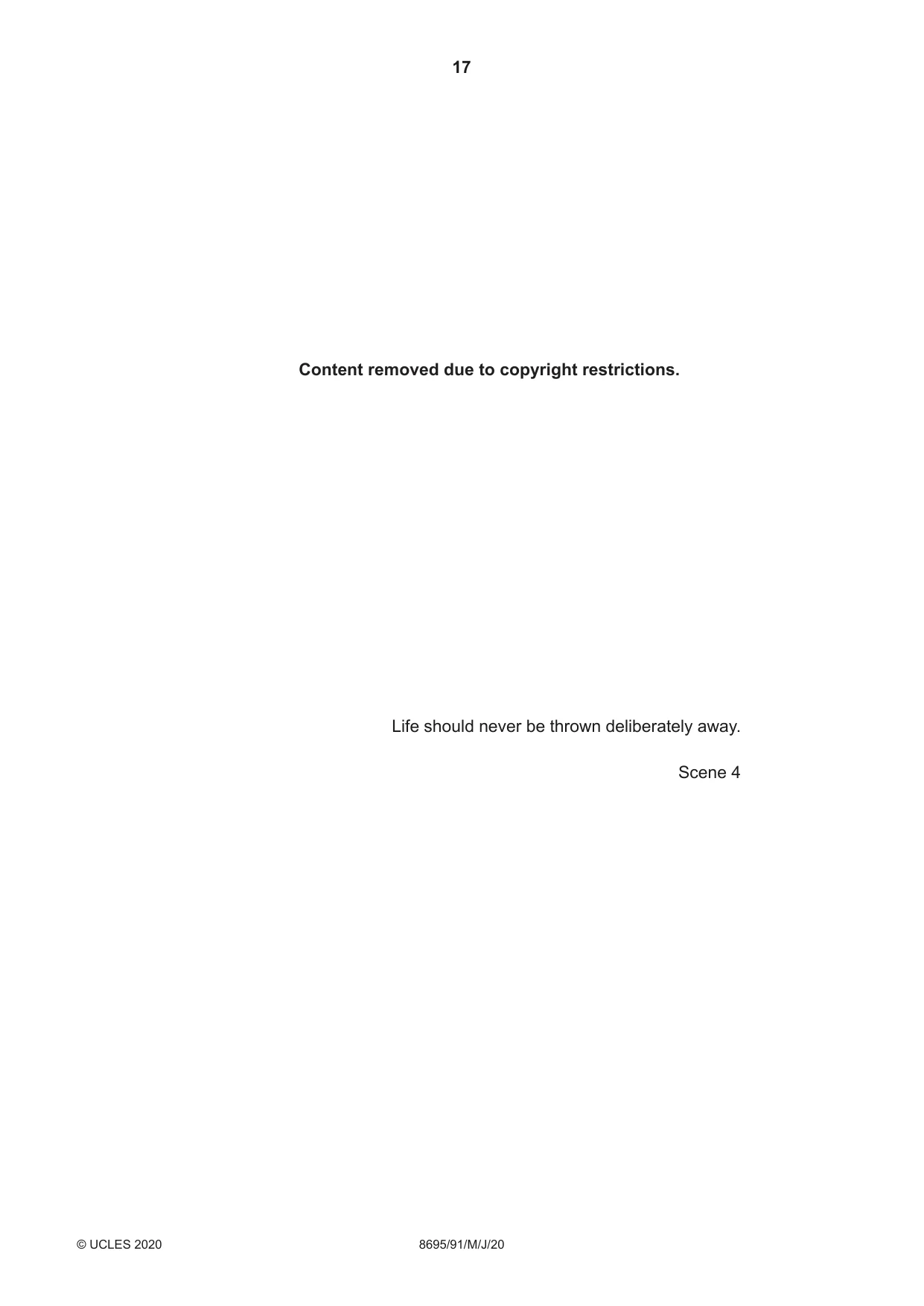 Cambridge A Level English - Language and Literature (AS Level only, from 2016) 8695 2020 May/June Paper 9 · Variant 1 question paper, page 17 of 20