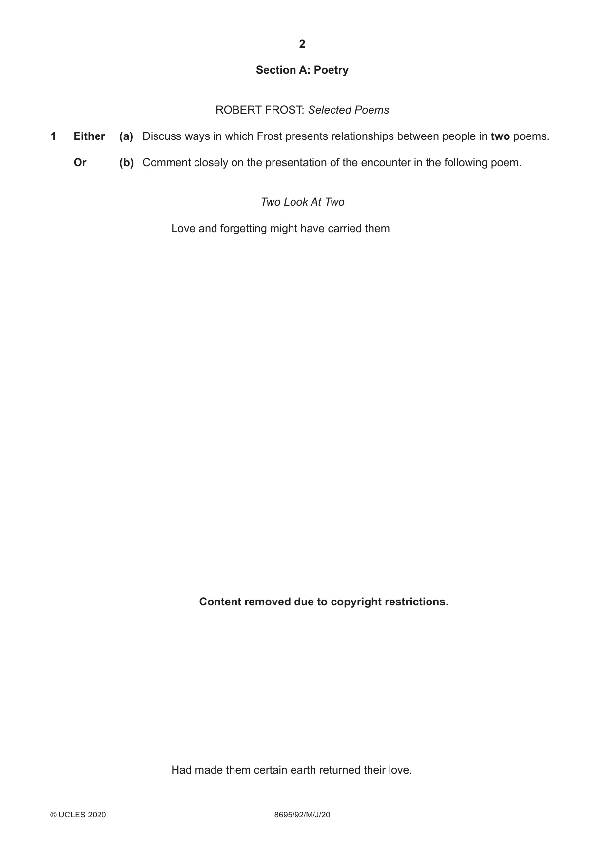 Cambridge A Level English - Language and Literature (AS Level only, from 2016) 8695 2020 May/June Paper 9 · Variant 2 question paper, page 2 of 20