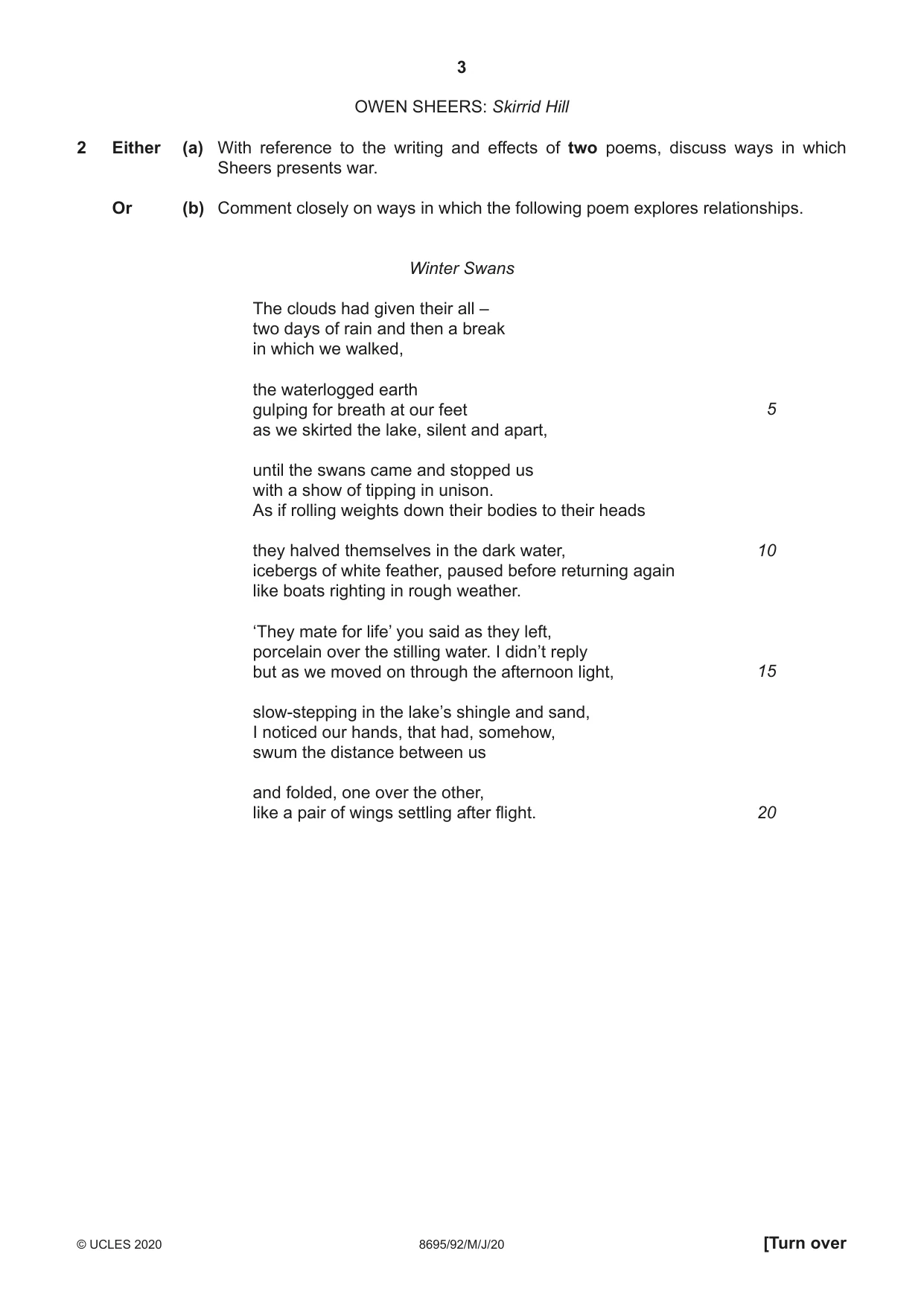Cambridge A Level English - Language and Literature (AS Level only, from 2016) 8695 2020 May/June Paper 9 · Variant 2 question paper, page 3 of 20