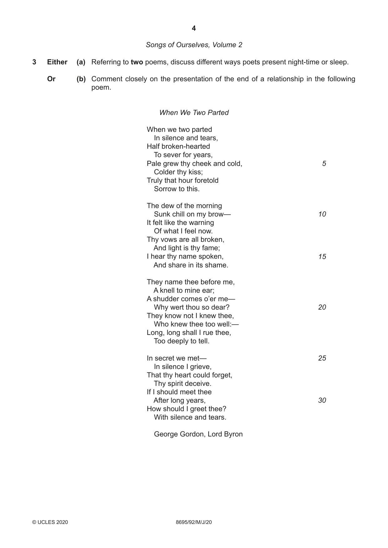 Cambridge A Level English - Language and Literature (AS Level only, from 2016) 8695 2020 May/June Paper 9 · Variant 2 question paper, page 4 of 20