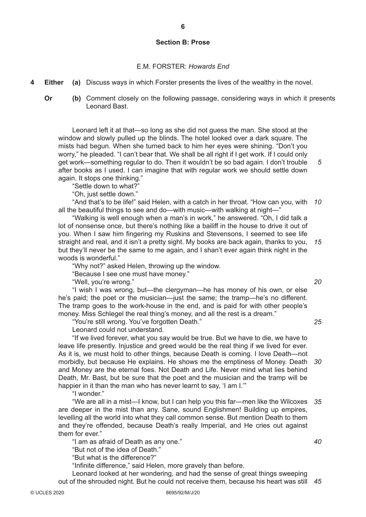 Cambridge A Level English - Language and Literature (AS Level only, from 2016) 8695 2020 May/June Paper 9 · Variant 2 question paper, page 6 of 20