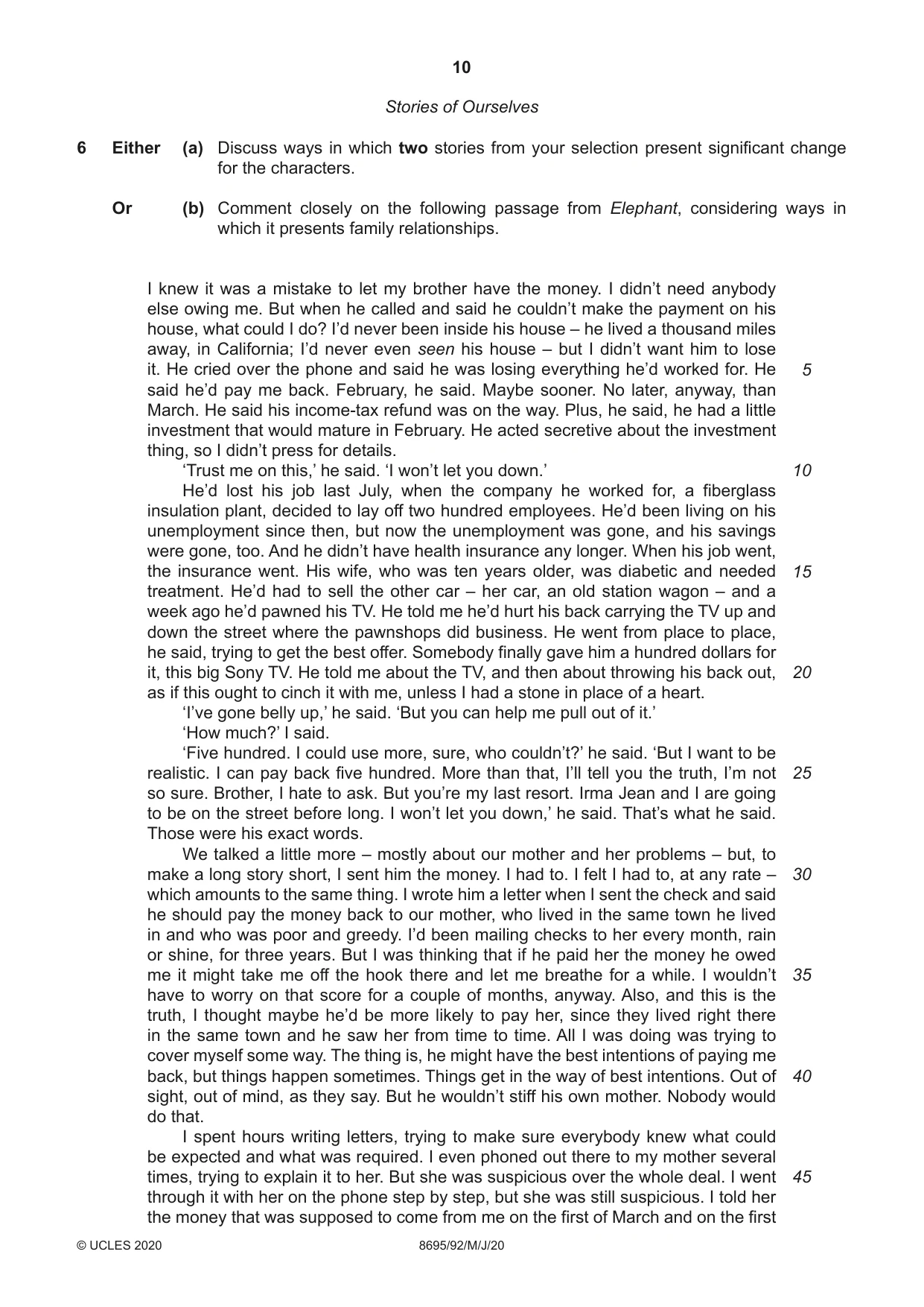 Cambridge A Level English - Language and Literature (AS Level only, from 2016) 8695 2020 May/June Paper 9 · Variant 2 question paper, page 10 of 20