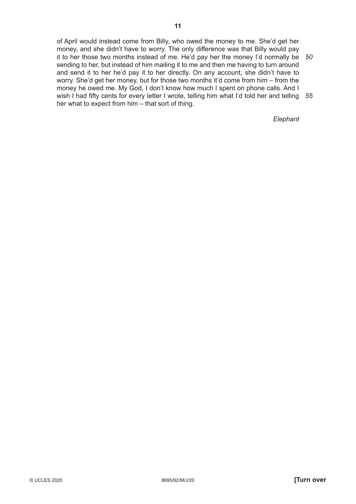 Cambridge A Level English - Language and Literature (AS Level only, from 2016) 8695 2020 May/June Paper 9 · Variant 2 question paper, page 11 of 20