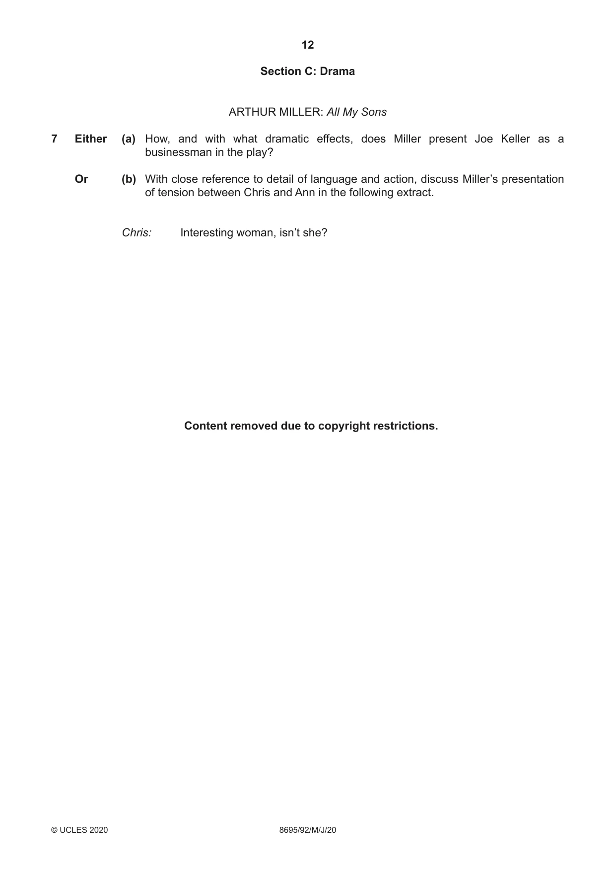 Cambridge A Level English - Language and Literature (AS Level only, from 2016) 8695 2020 May/June Paper 9 · Variant 2 question paper, page 12 of 20