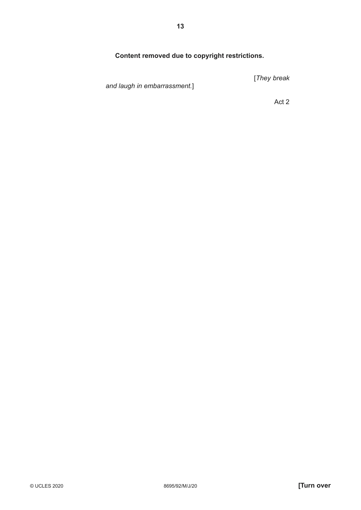 Cambridge A Level English - Language and Literature (AS Level only, from 2016) 8695 2020 May/June Paper 9 · Variant 2 question paper, page 13 of 20