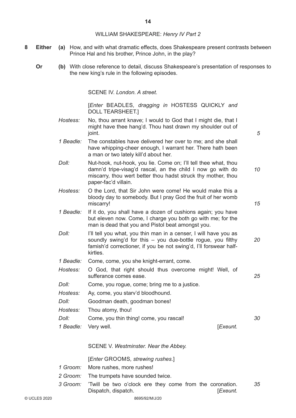 Cambridge A Level English - Language and Literature (AS Level only, from 2016) 8695 2020 May/June Paper 9 · Variant 2 question paper, page 14 of 20