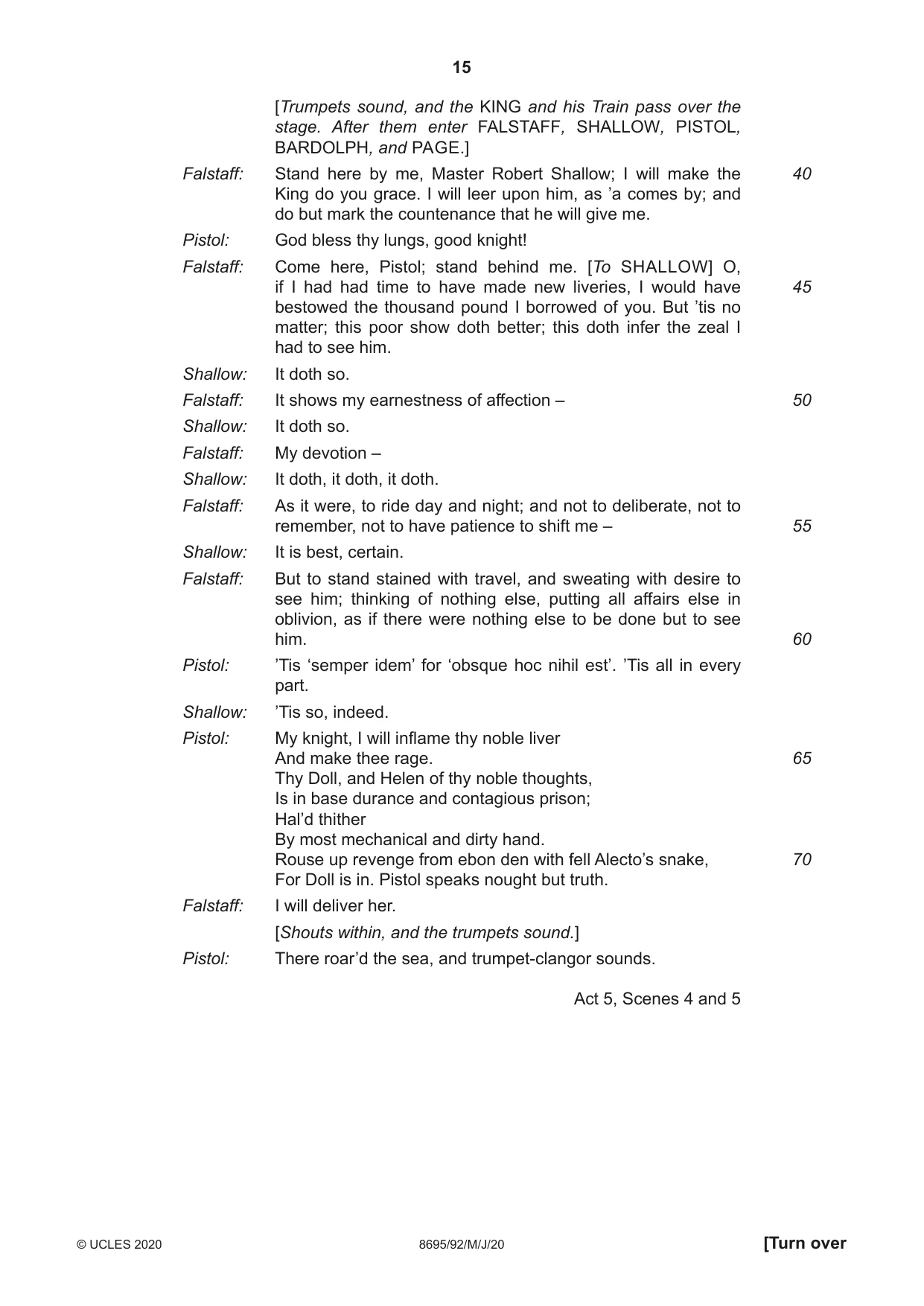 Cambridge A Level English - Language and Literature (AS Level only, from 2016) 8695 2020 May/June Paper 9 · Variant 2 question paper, page 15 of 20