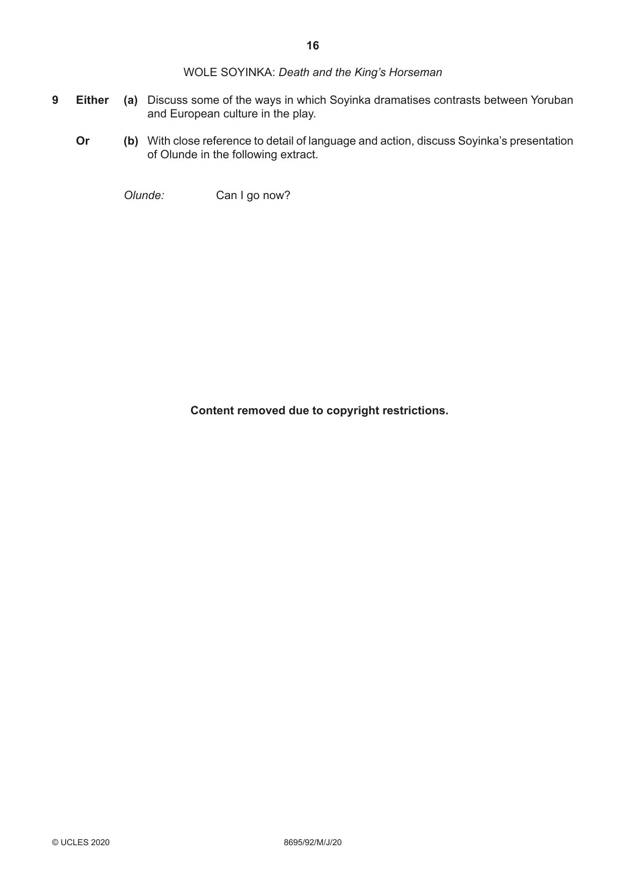 Cambridge A Level English - Language and Literature (AS Level only, from 2016) 8695 2020 May/June Paper 9 · Variant 2 question paper, page 16 of 20