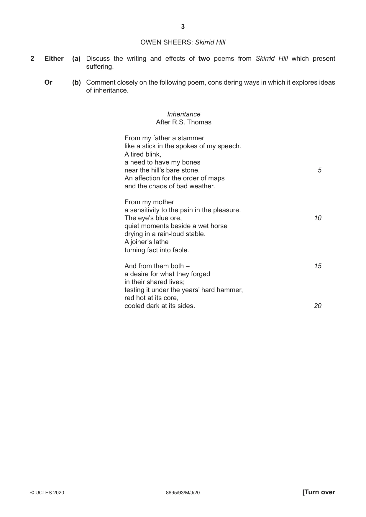 Cambridge A Level English - Language and Literature (AS Level only, from 2016) 8695 2020 May/June Paper 9 · Variant 3 question paper, page 3 of 20