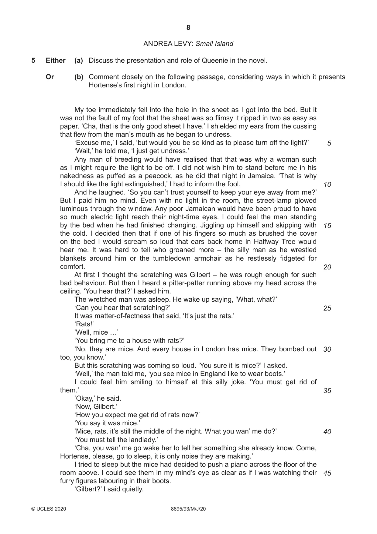 Cambridge A Level English - Language and Literature (AS Level only, from 2016) 8695 2020 May/June Paper 9 · Variant 3 question paper, page 8 of 20