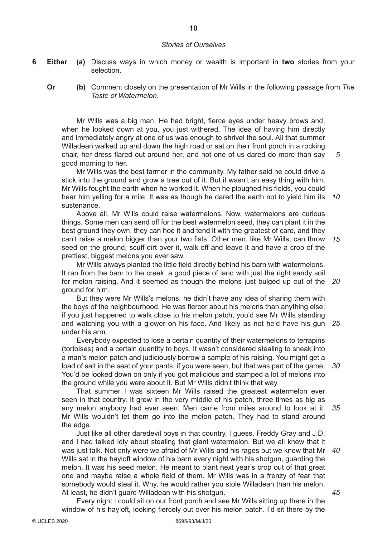 Cambridge A Level English - Language and Literature (AS Level only, from 2016) 8695 2020 May/June Paper 9 · Variant 3 question paper, page 10 of 20